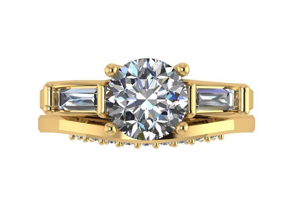 Ring466 diamond engagement ring with baguettes and baguettes 3D print model_1