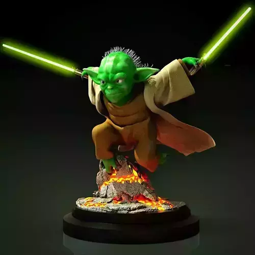 Attack star wars yoda statue with lightsabers 3D print model