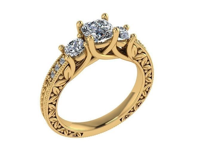 Ring468 three stone engagement ring gold 3D print model