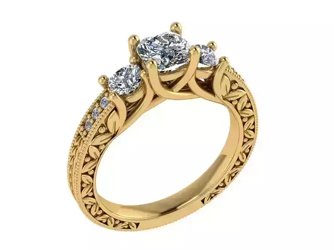 Ring468 three stone engagement ring gold