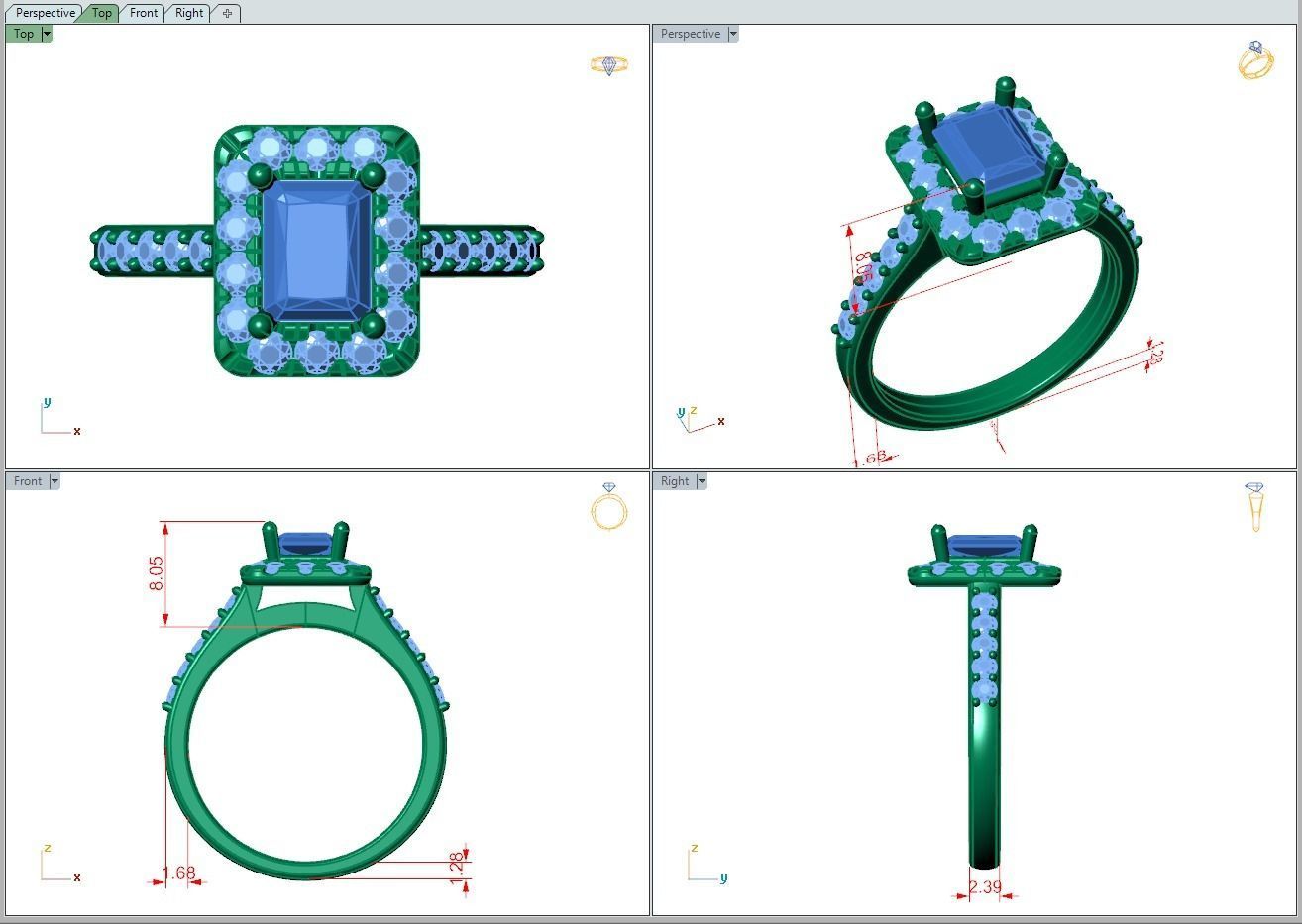 Ring469 princess cut diamond halo engagement ring gold 3D print model_5