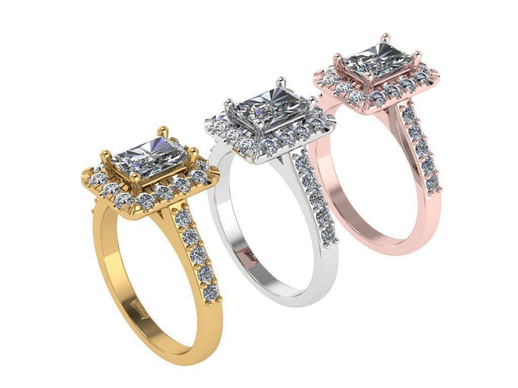 Ring469 princess cut diamond halo engagement ring gold 3D print model_4