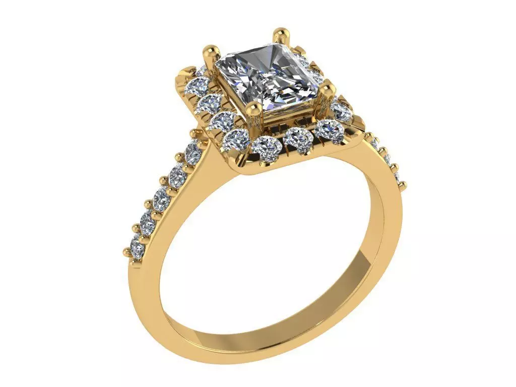 Ring469 princess cut diamond halo engagement ring gold 3D print model_0