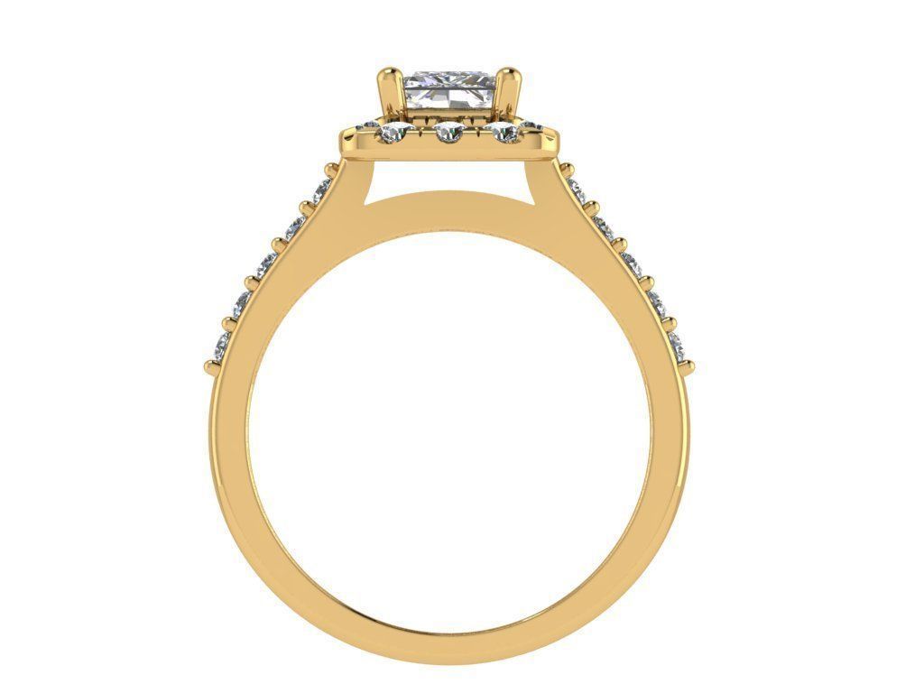 Ring469 princess cut diamond halo engagement ring gold 3D print model_2