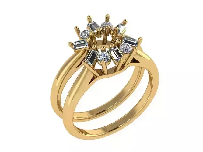 Ring470 gold engagement ring with baguette cut diamonds