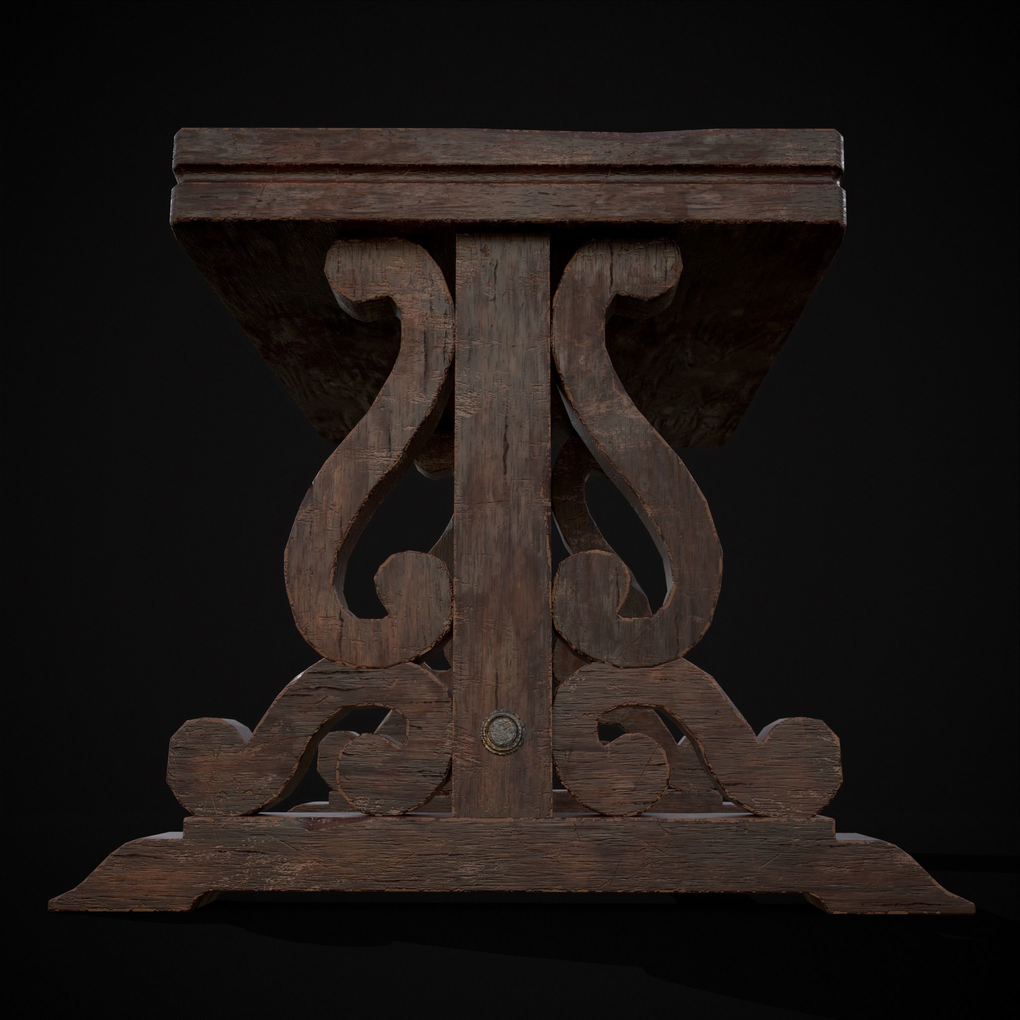 Mahogany Medieval Antique End Table Low-poly 3D model_3