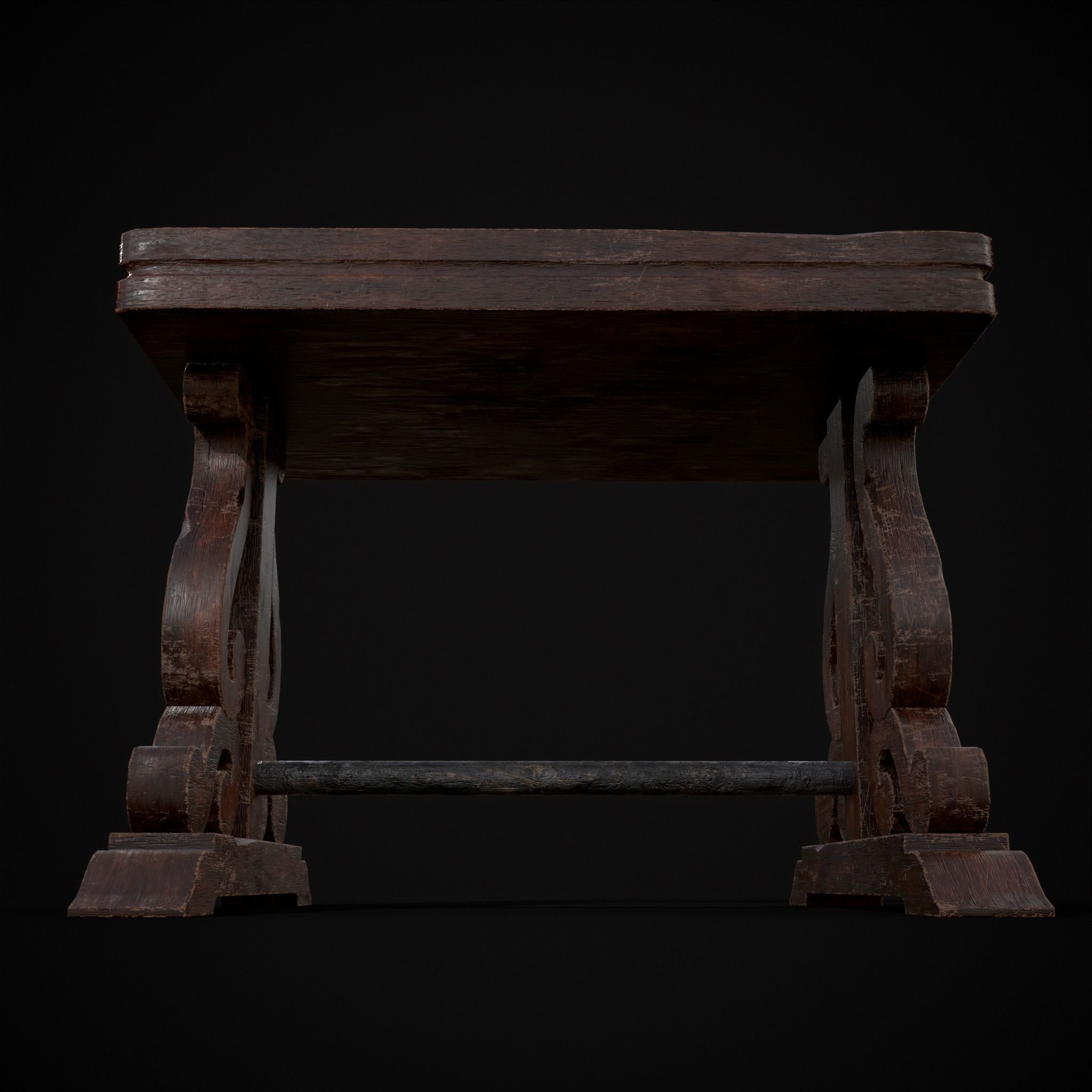 Mahogany Medieval Antique End Table Low-poly 3D model_11