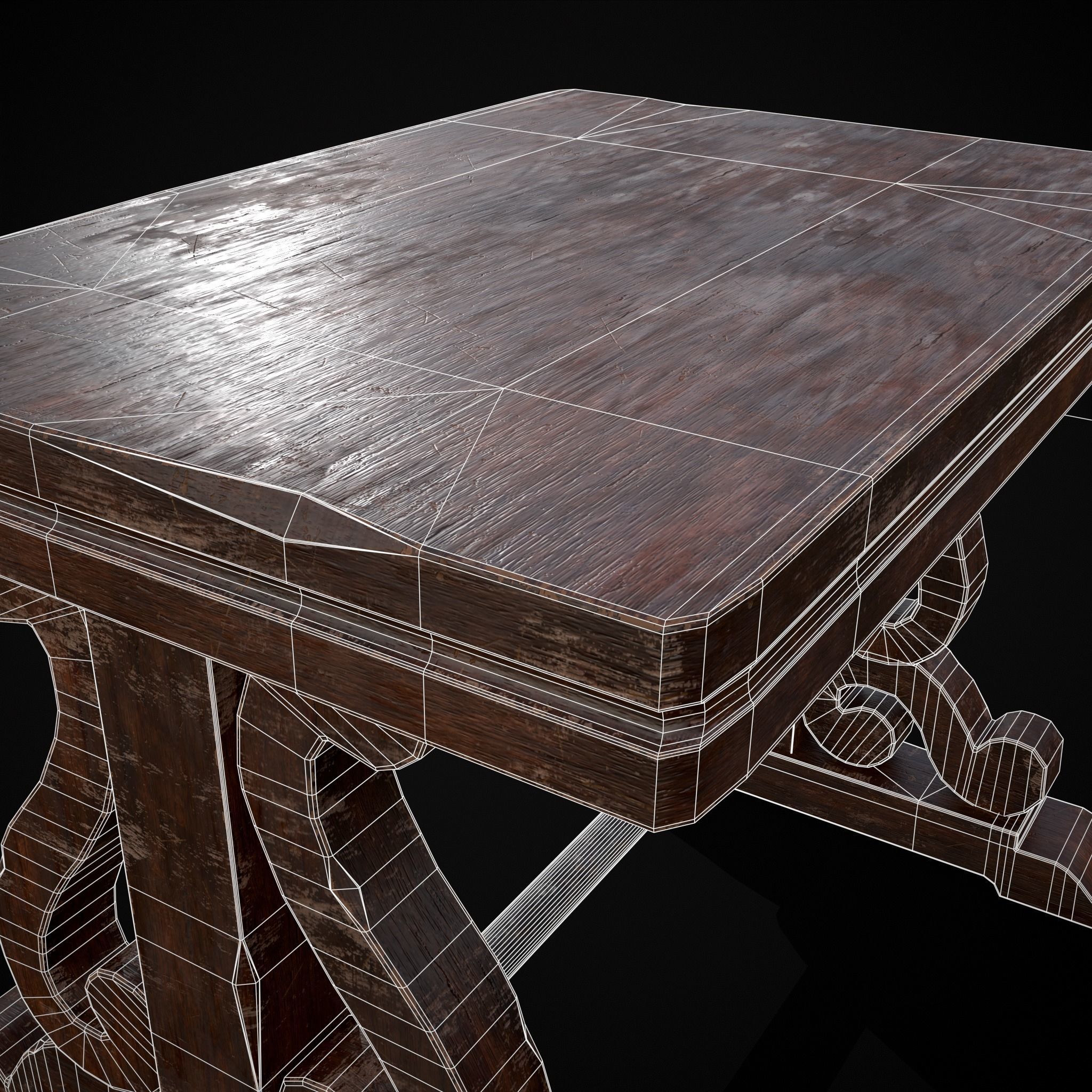Mahogany Medieval Antique End Table Low-poly 3D model_18