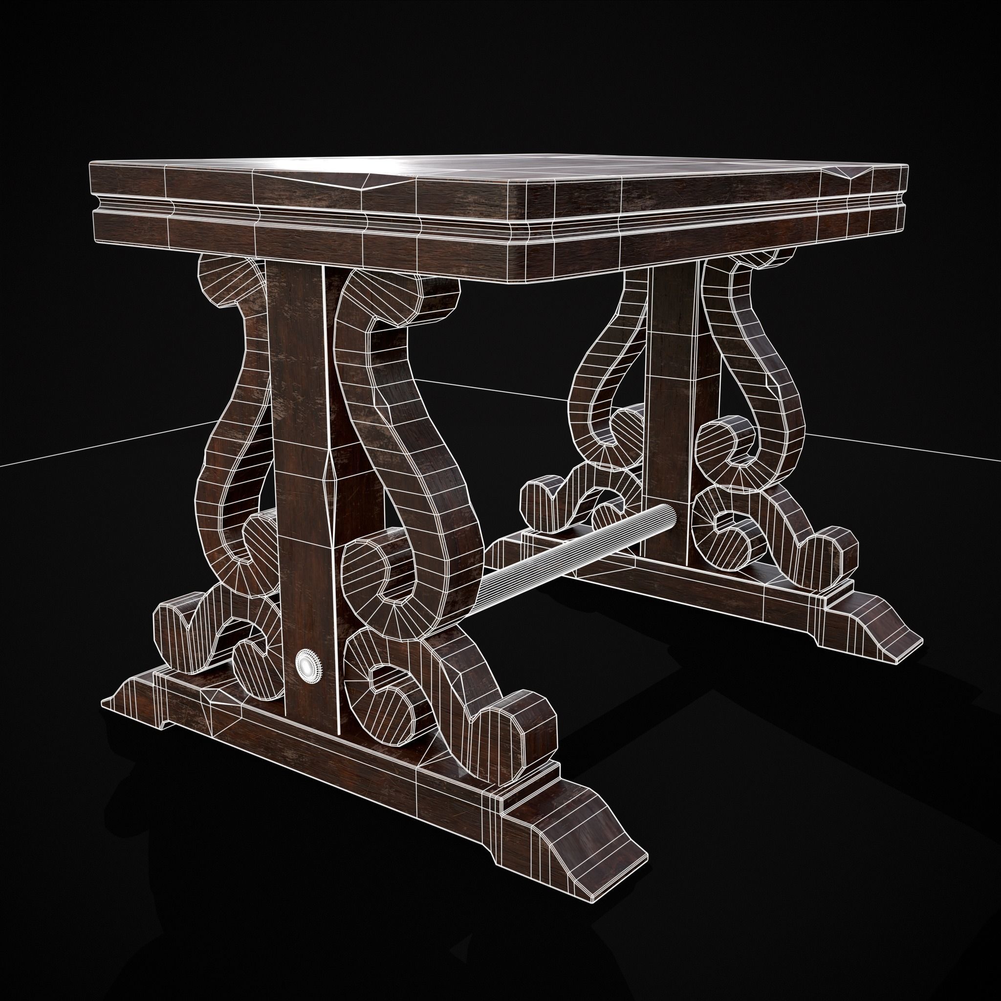 Mahogany Medieval Antique End Table Low-poly 3D model_2