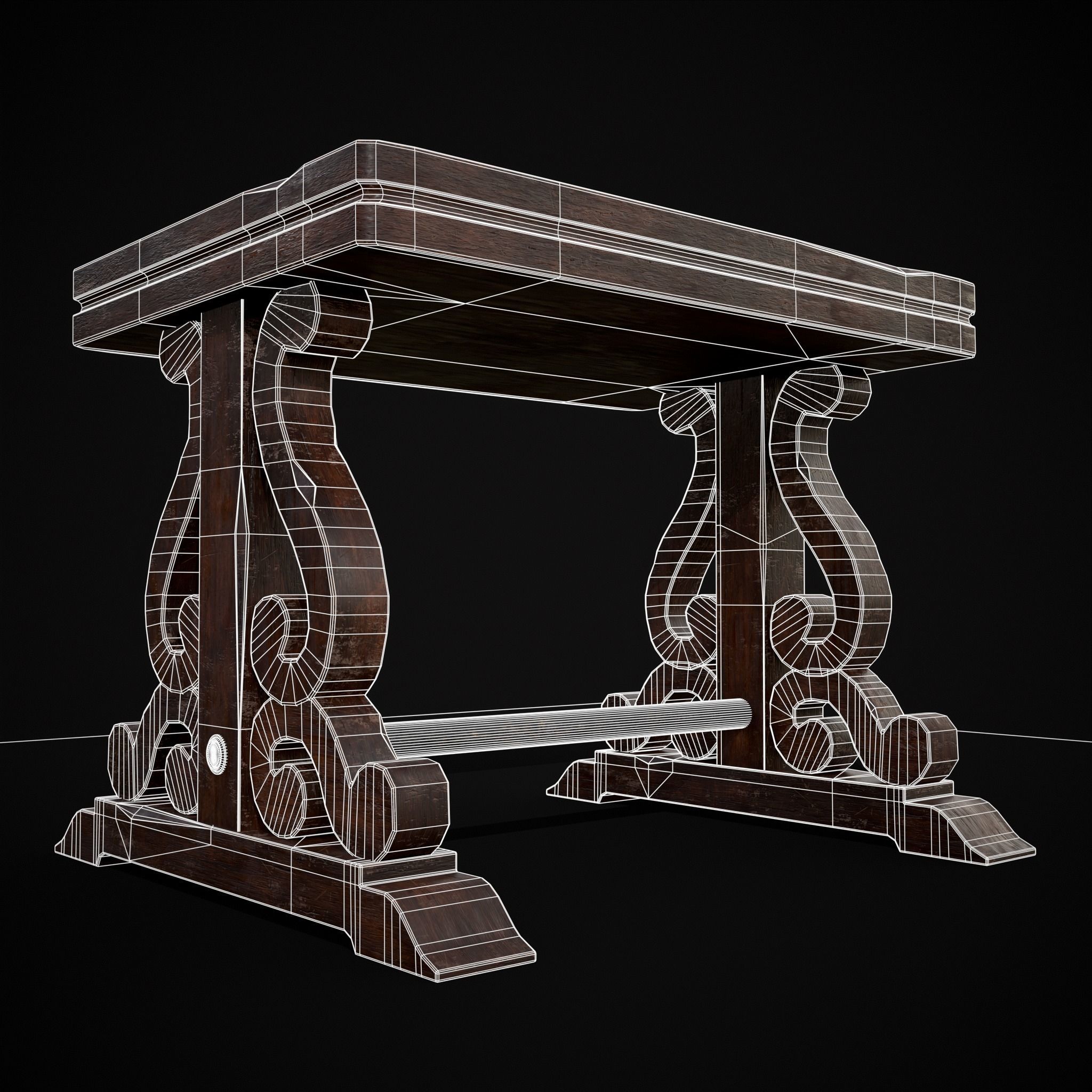 Mahogany Medieval Antique End Table Low-poly 3D model_23