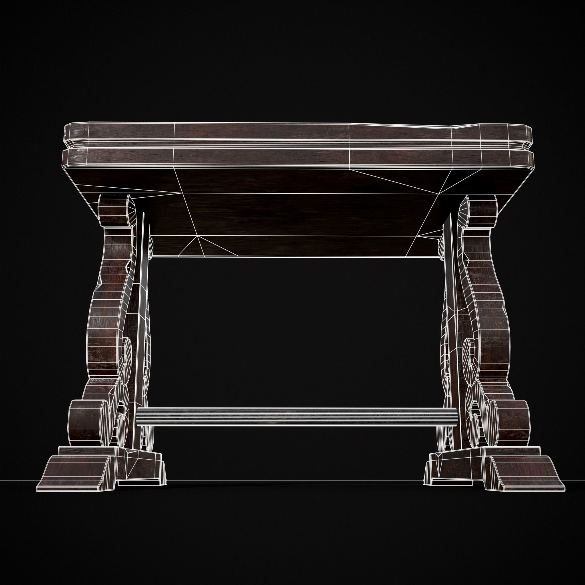 Mahogany Medieval Antique End Table Low-poly 3D model_12
