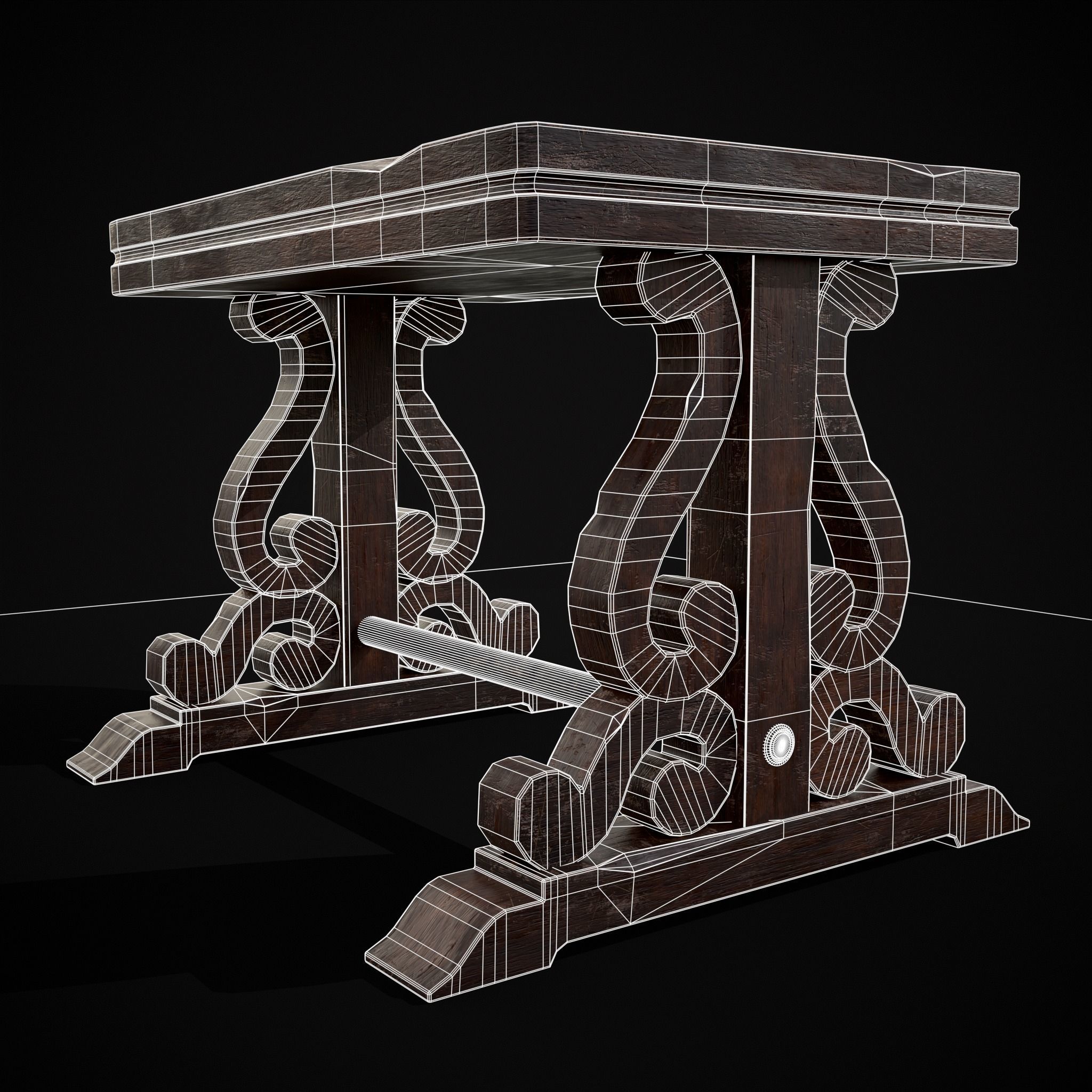 Mahogany Medieval Antique End Table Low-poly 3D model_8