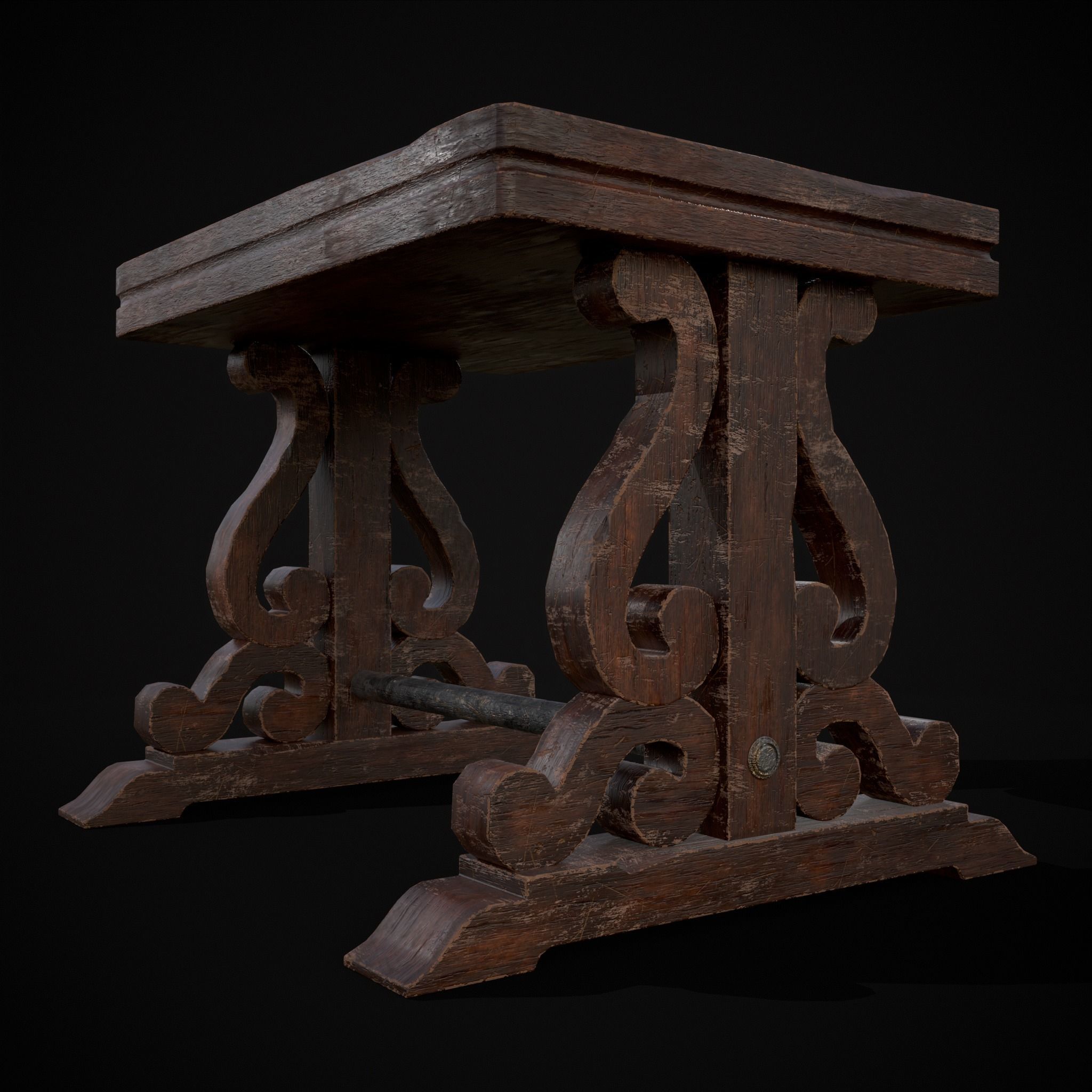 Mahogany Medieval Antique End Table Low-poly 3D model_15