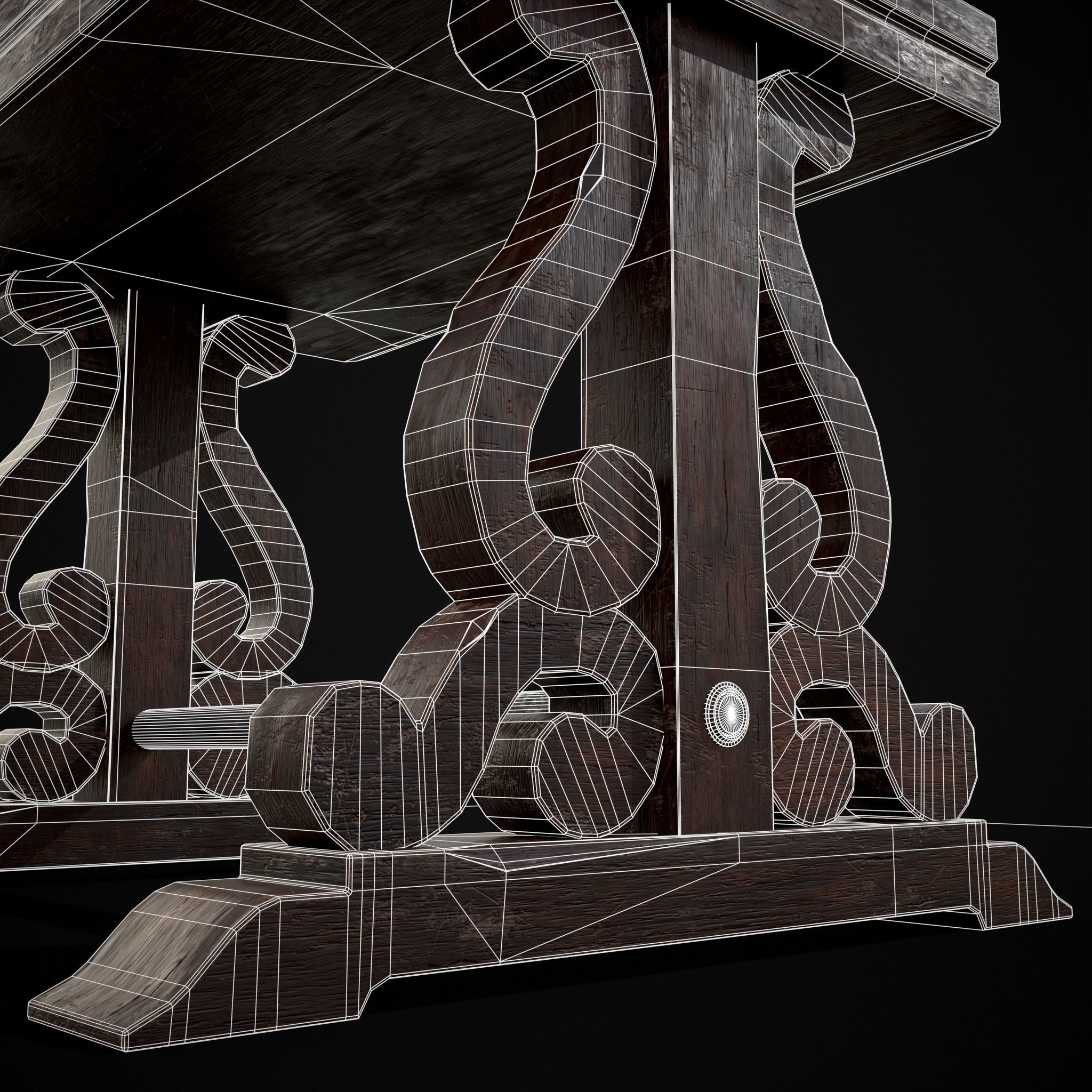 Mahogany Medieval Antique End Table Low-poly 3D model_10