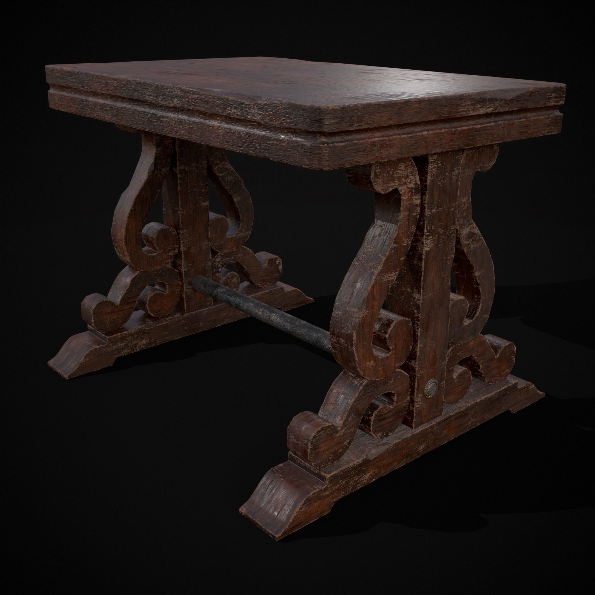 Mahogany Medieval Antique End Table Low-poly 3D model_13