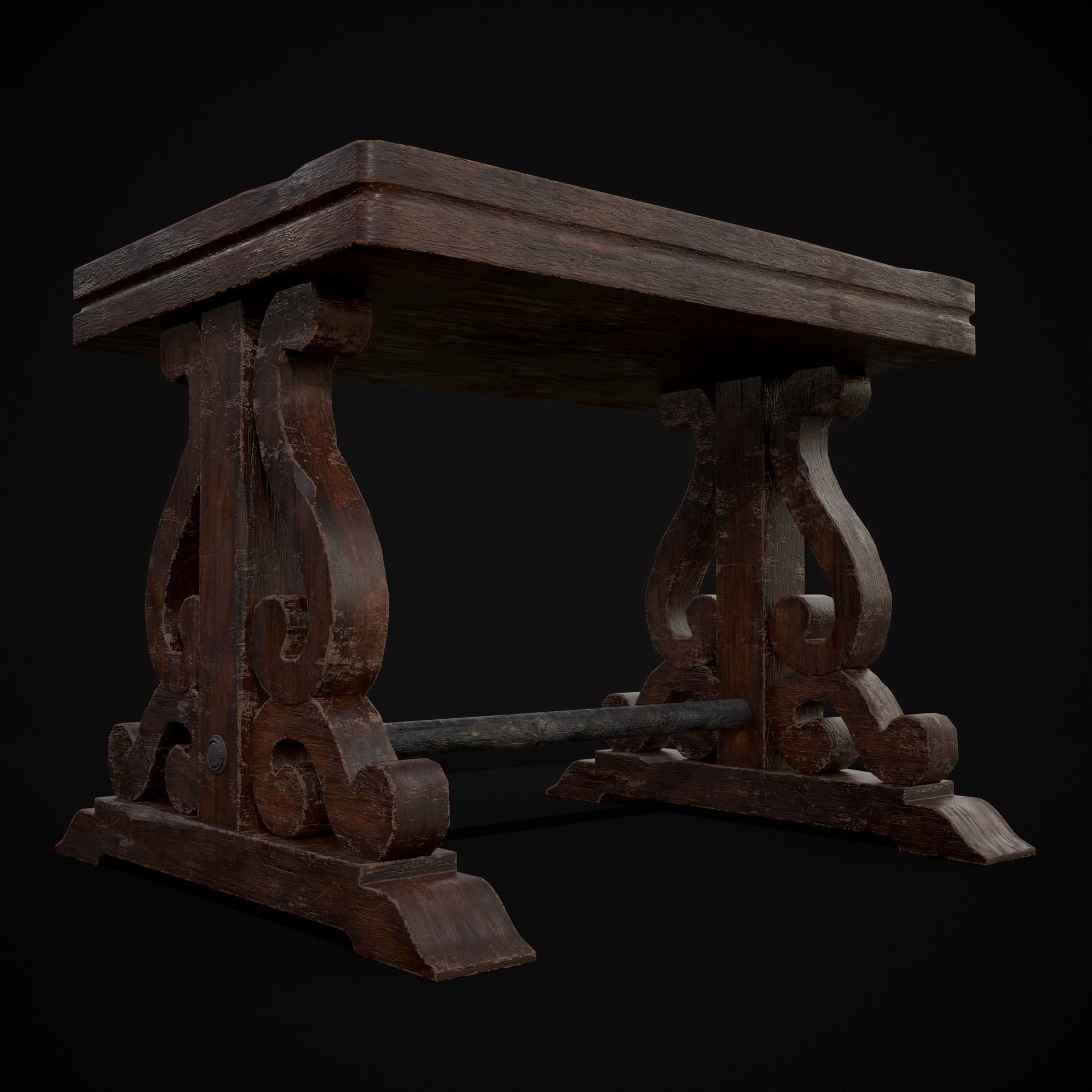 Mahogany Medieval Antique End Table Low-poly 3D model_22