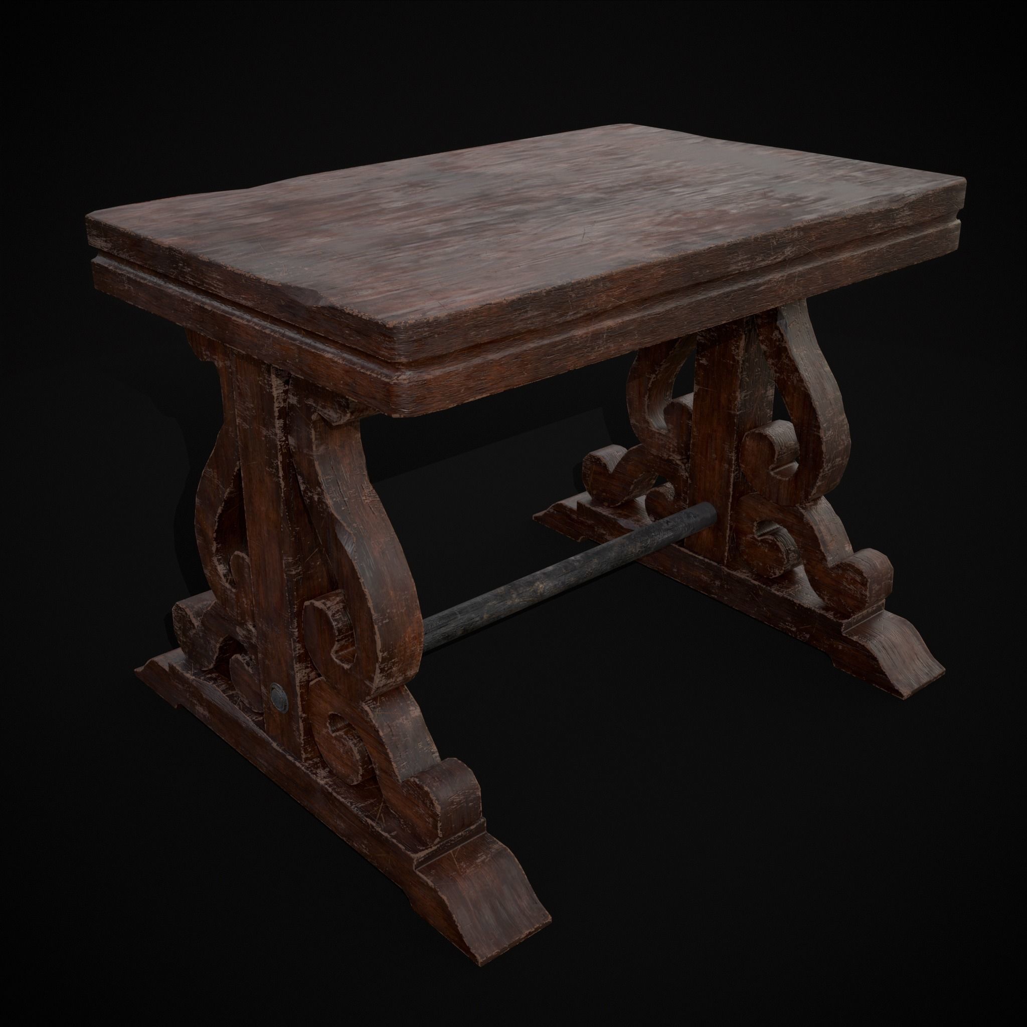 Mahogany Medieval Antique End Table Low-poly 3D model_24
