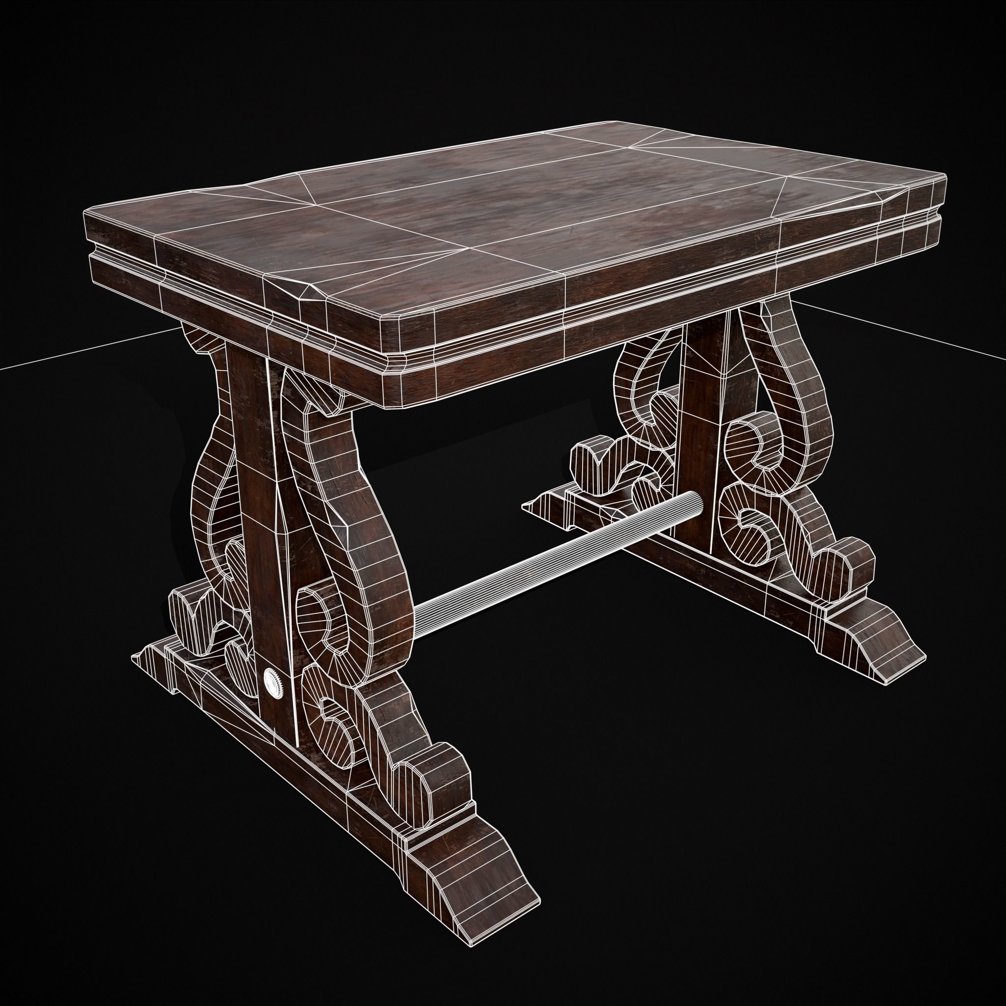 Mahogany Medieval Antique End Table Low-poly 3D model_25