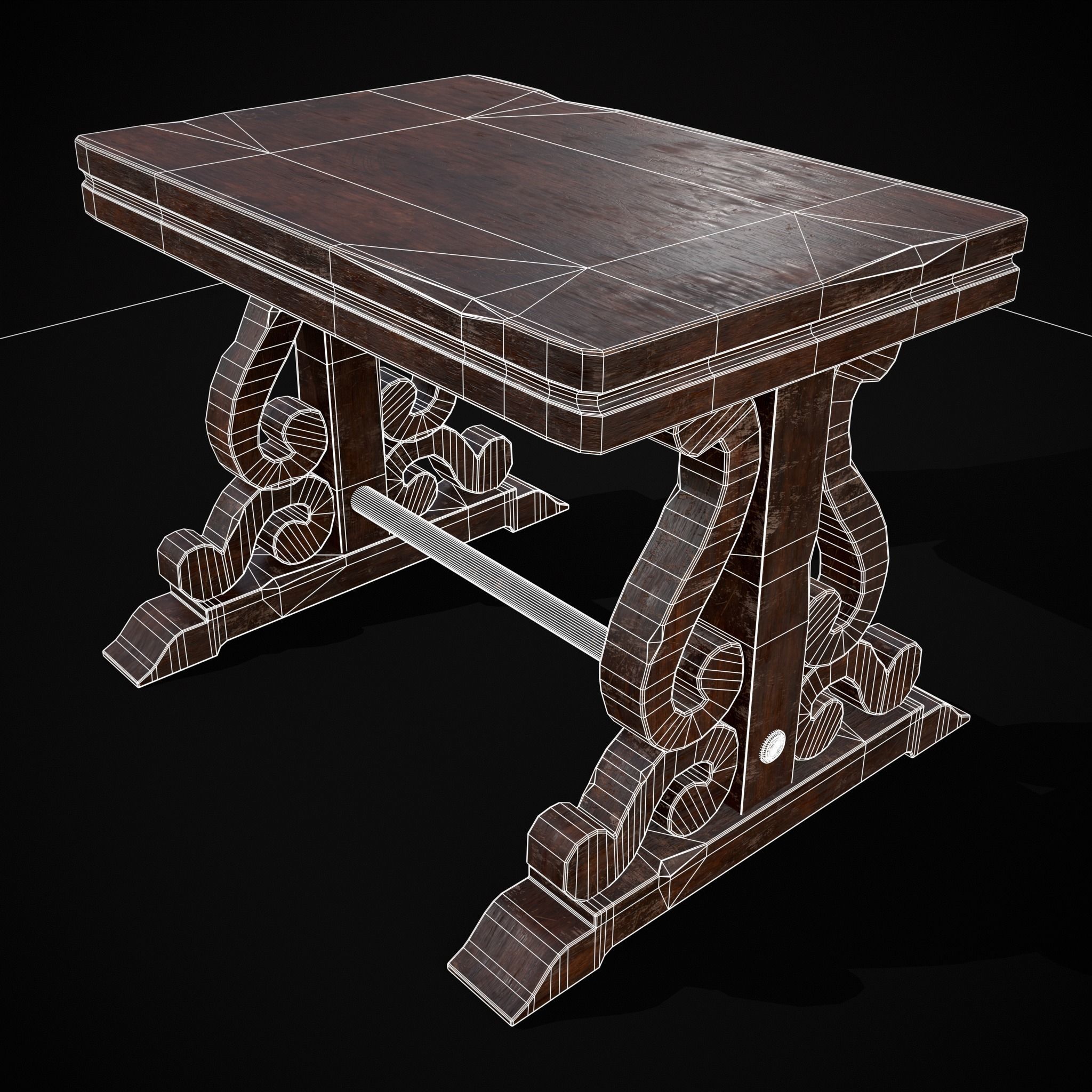 Mahogany Medieval Antique End Table Low-poly 3D model_6