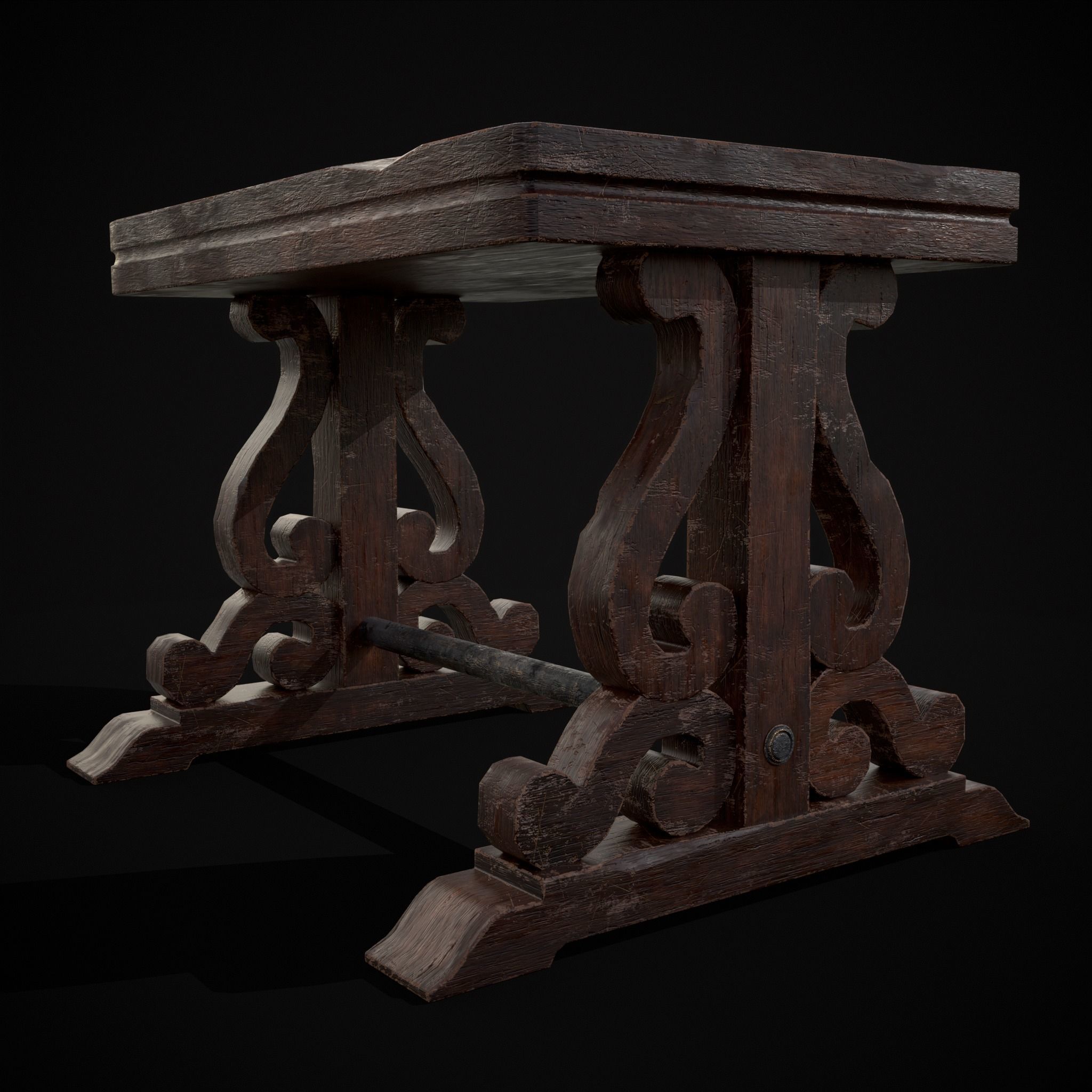 Mahogany Medieval Antique End Table Low-poly 3D model_7