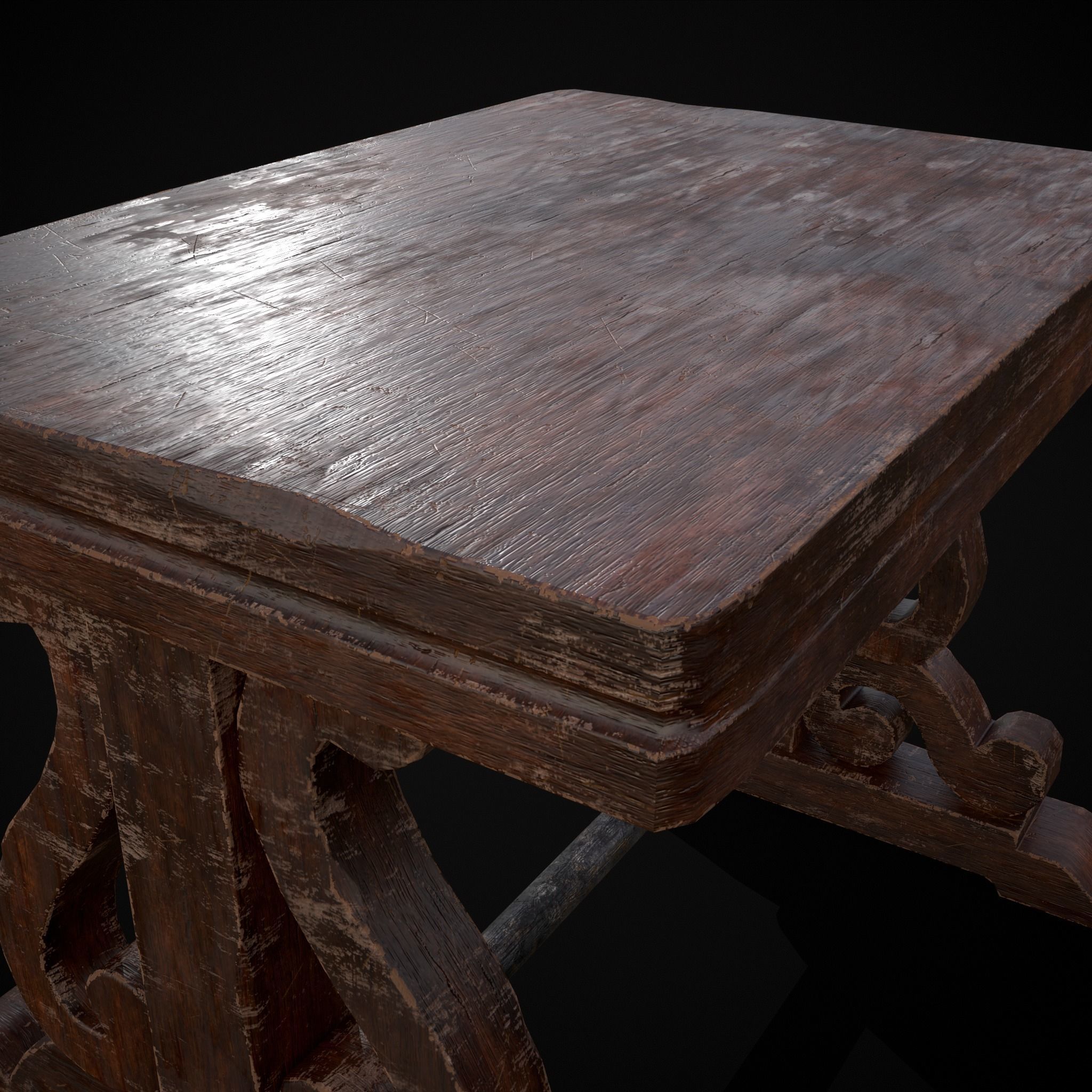 Mahogany Medieval Antique End Table Low-poly 3D model_17