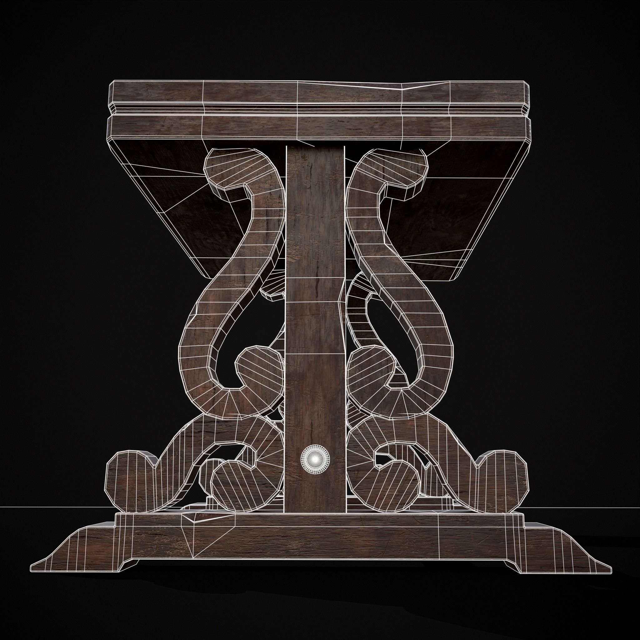 Mahogany Medieval Antique End Table Low-poly 3D model_4