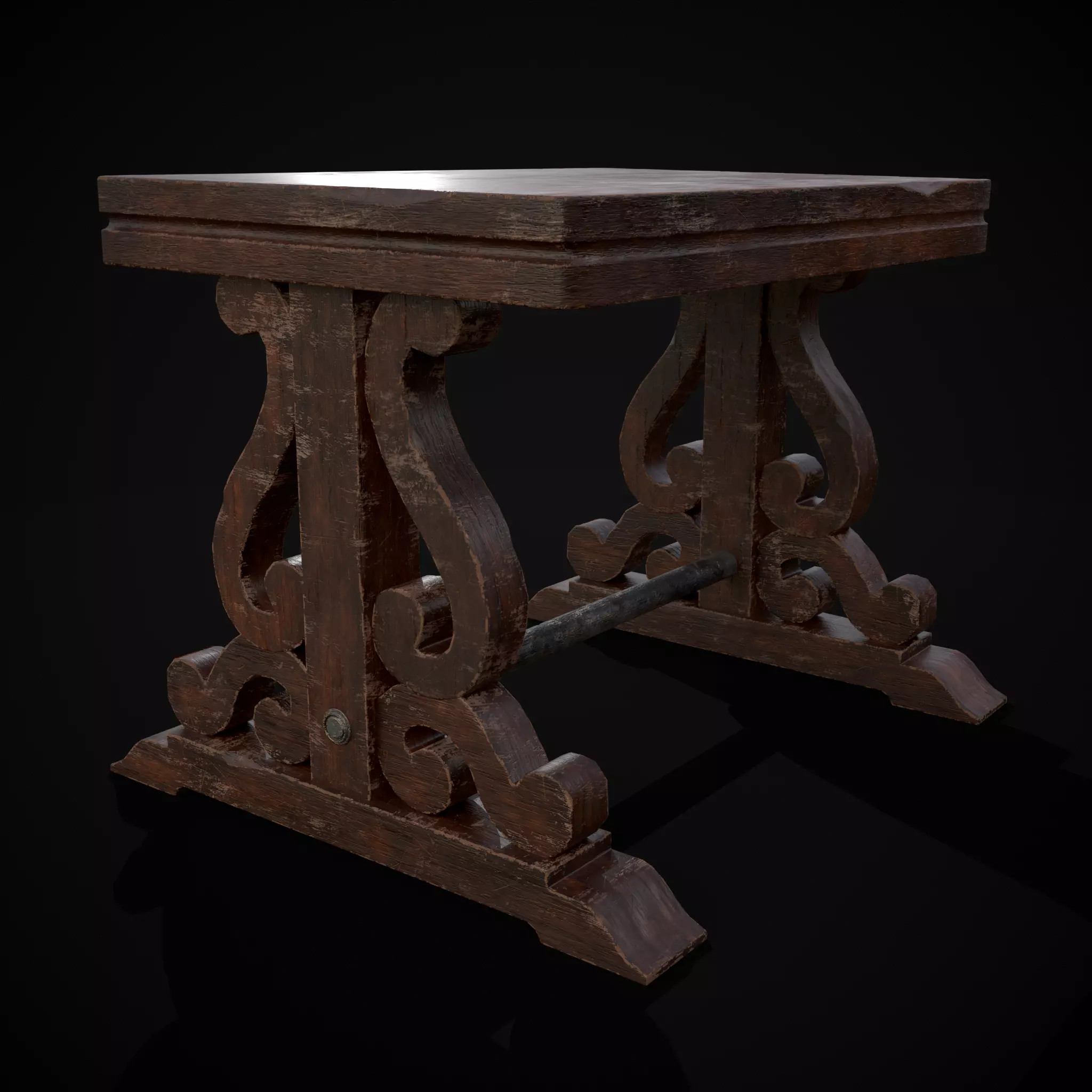 Mahogany Medieval Antique End Table Low-poly 3D model_0