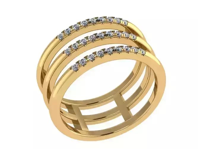 Ring471 gold ring with three rows of diamonds
