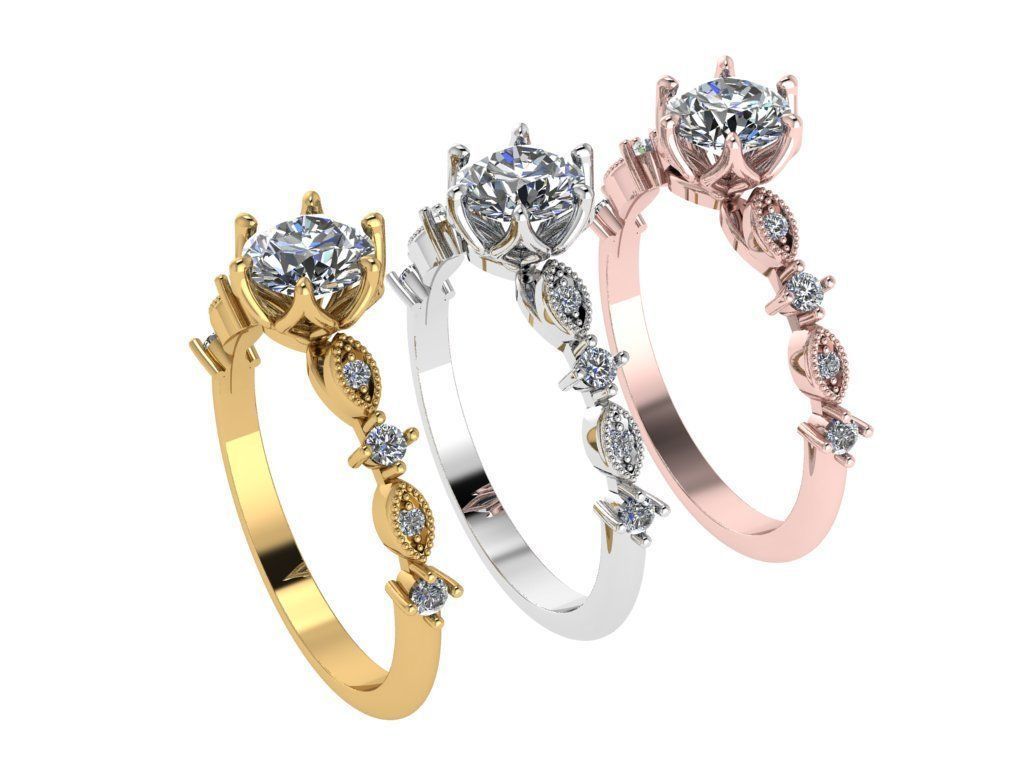 Ring472 gold engagement ring with diamonds 3D print model_4