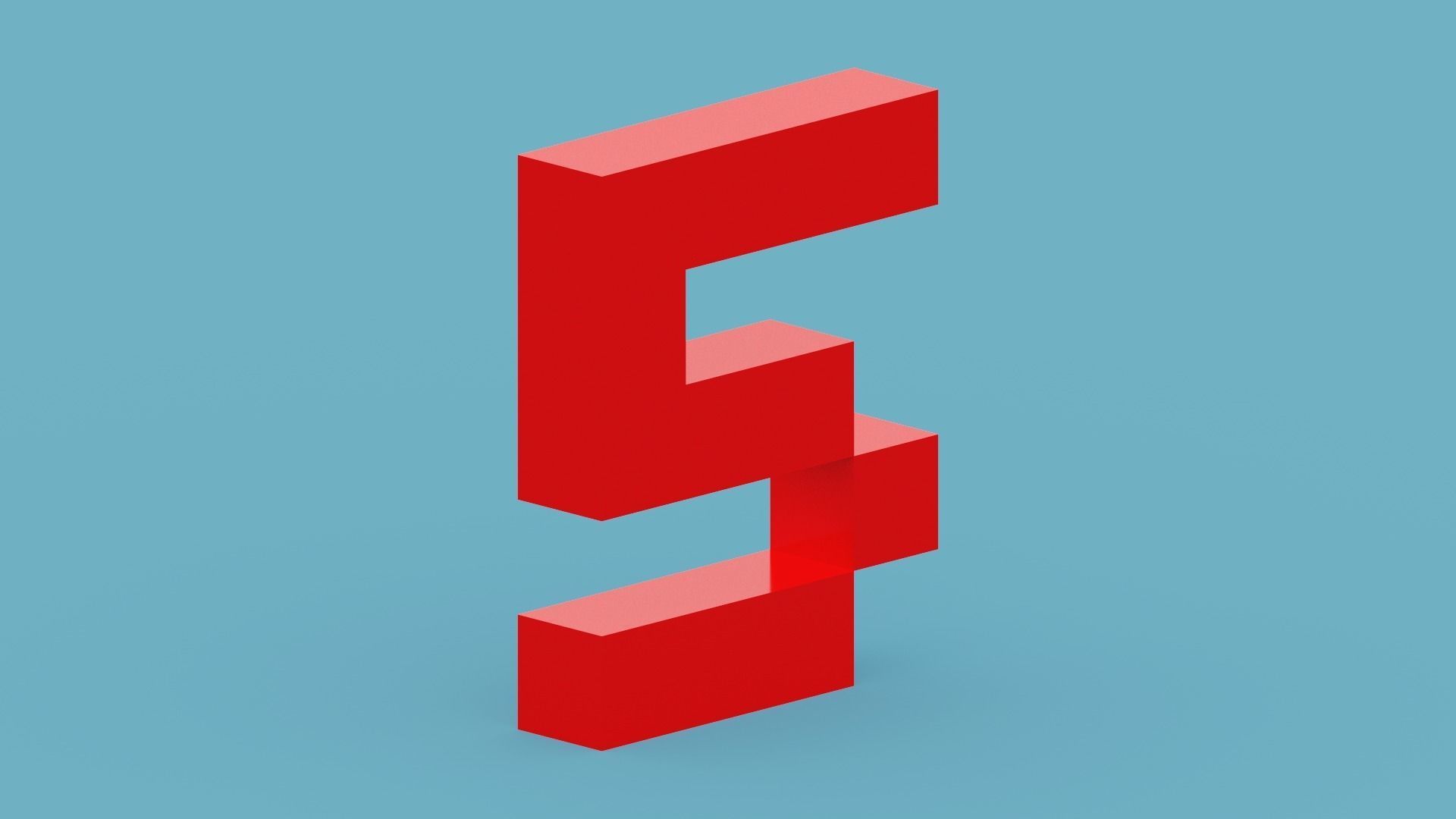Voxel Number 5 Low-poly 3D model_10
