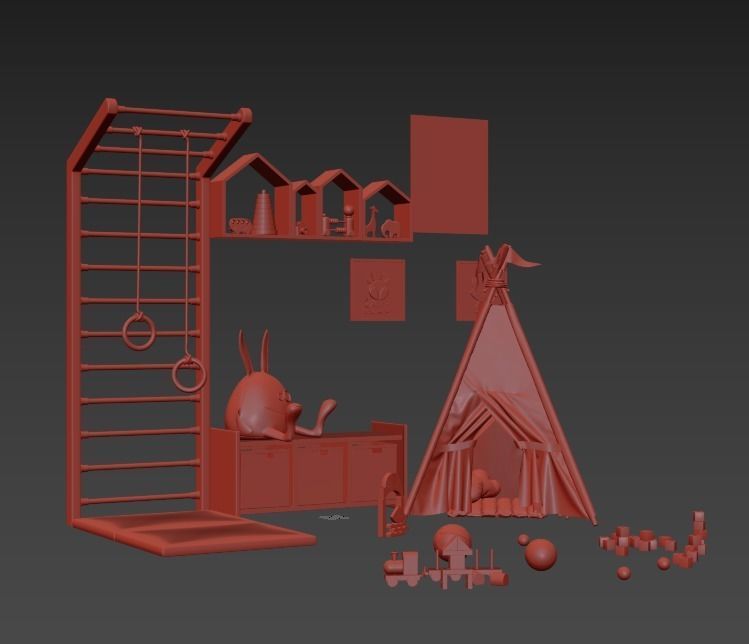 Toys and fureniture set with tent 3D model_4