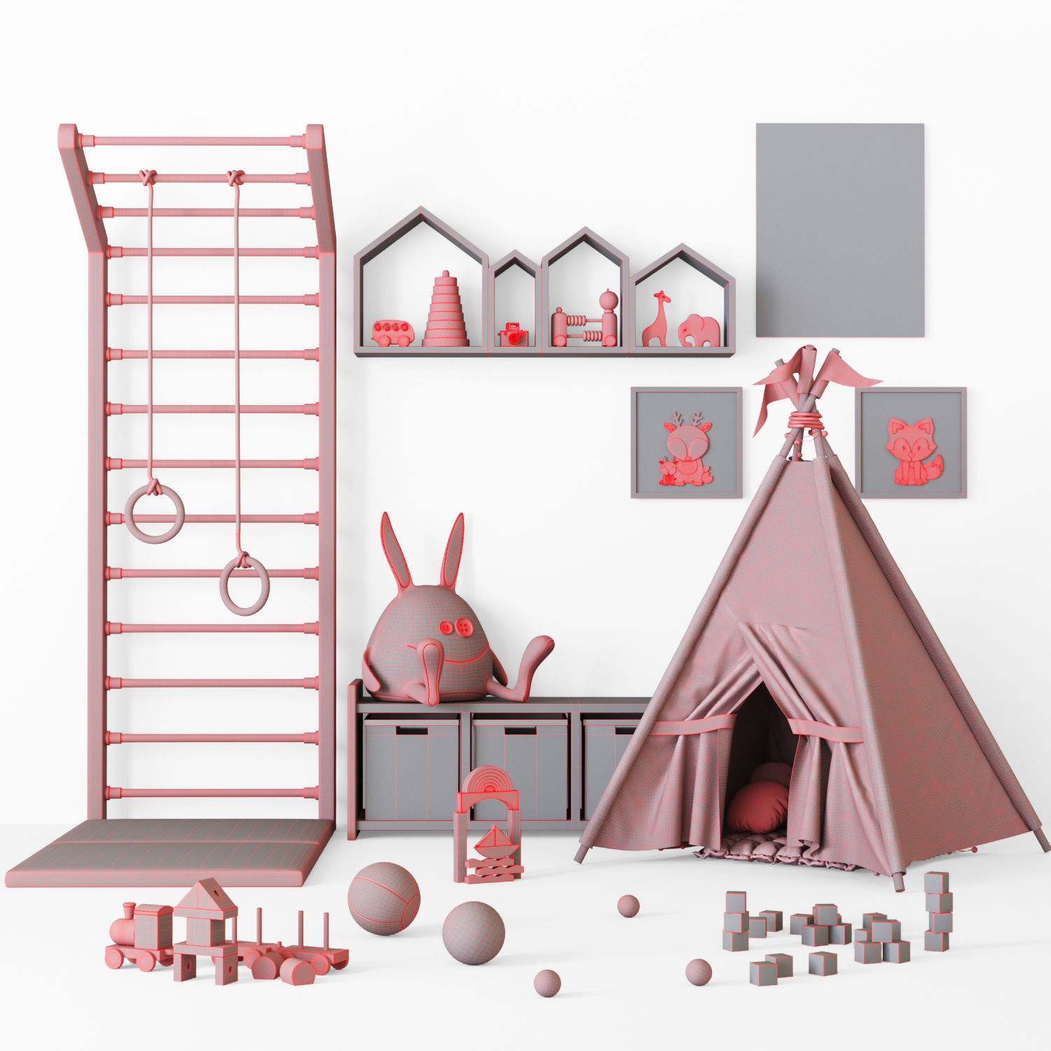 Toys and fureniture set with tent 3D model_8