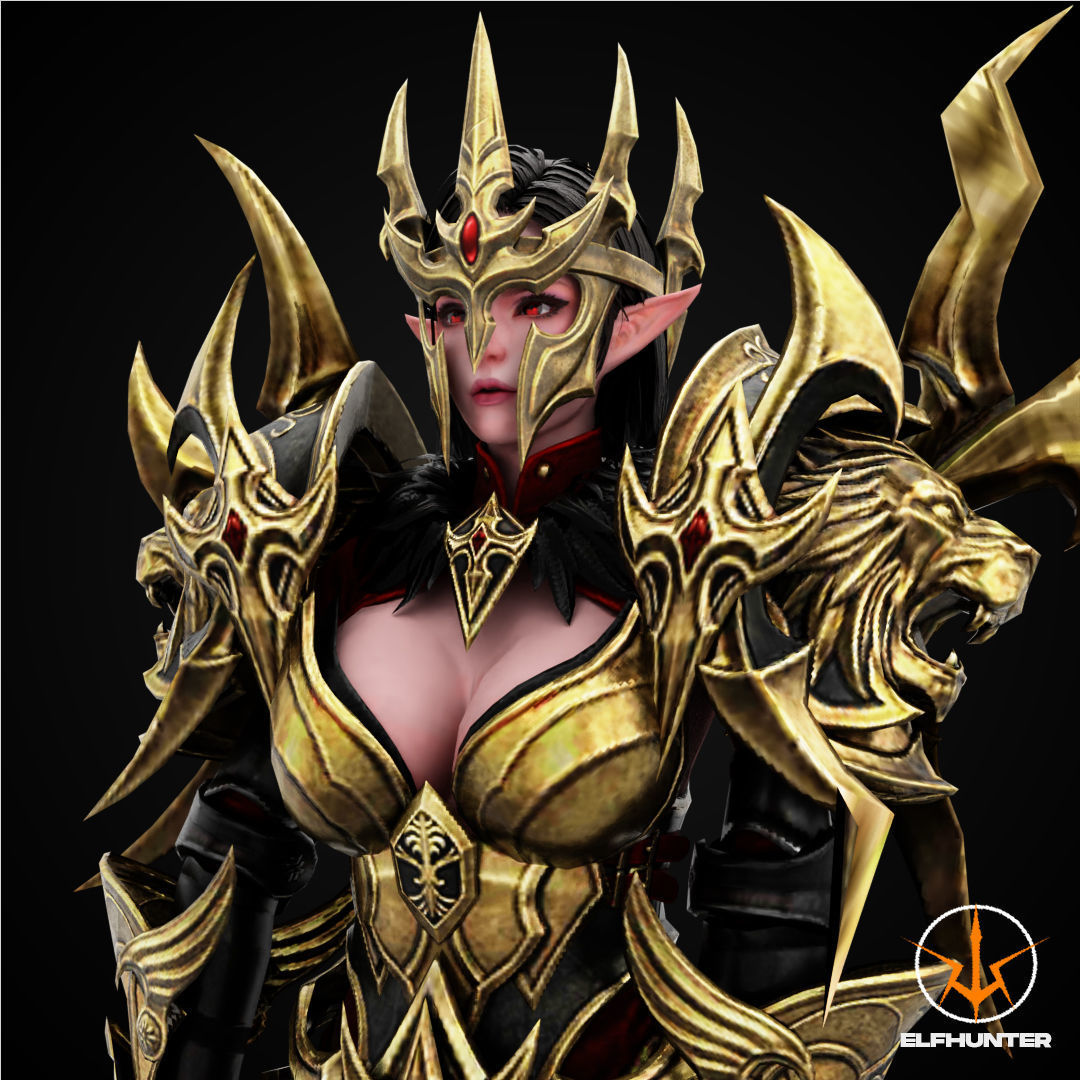 EXCLUSIVE ELF HUNTER EDITION RIGGED CHARACTER ELF QUEEN DOMINANT Low-poly 3D model_1