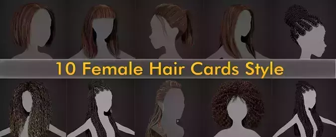 10 Female Hair Cards Style 3D Model Collection