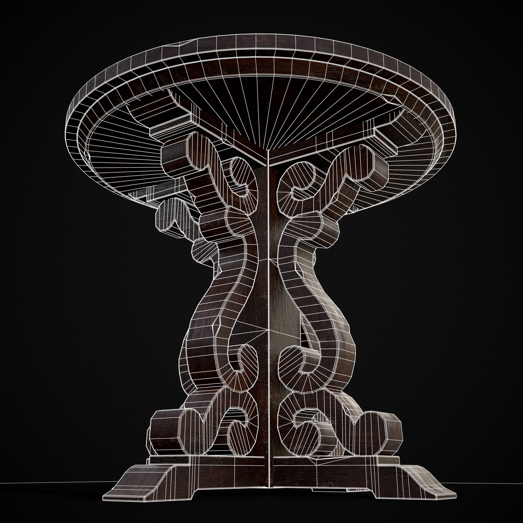 Mahogany Medieval Antique Round Table Low-poly 3D model_4