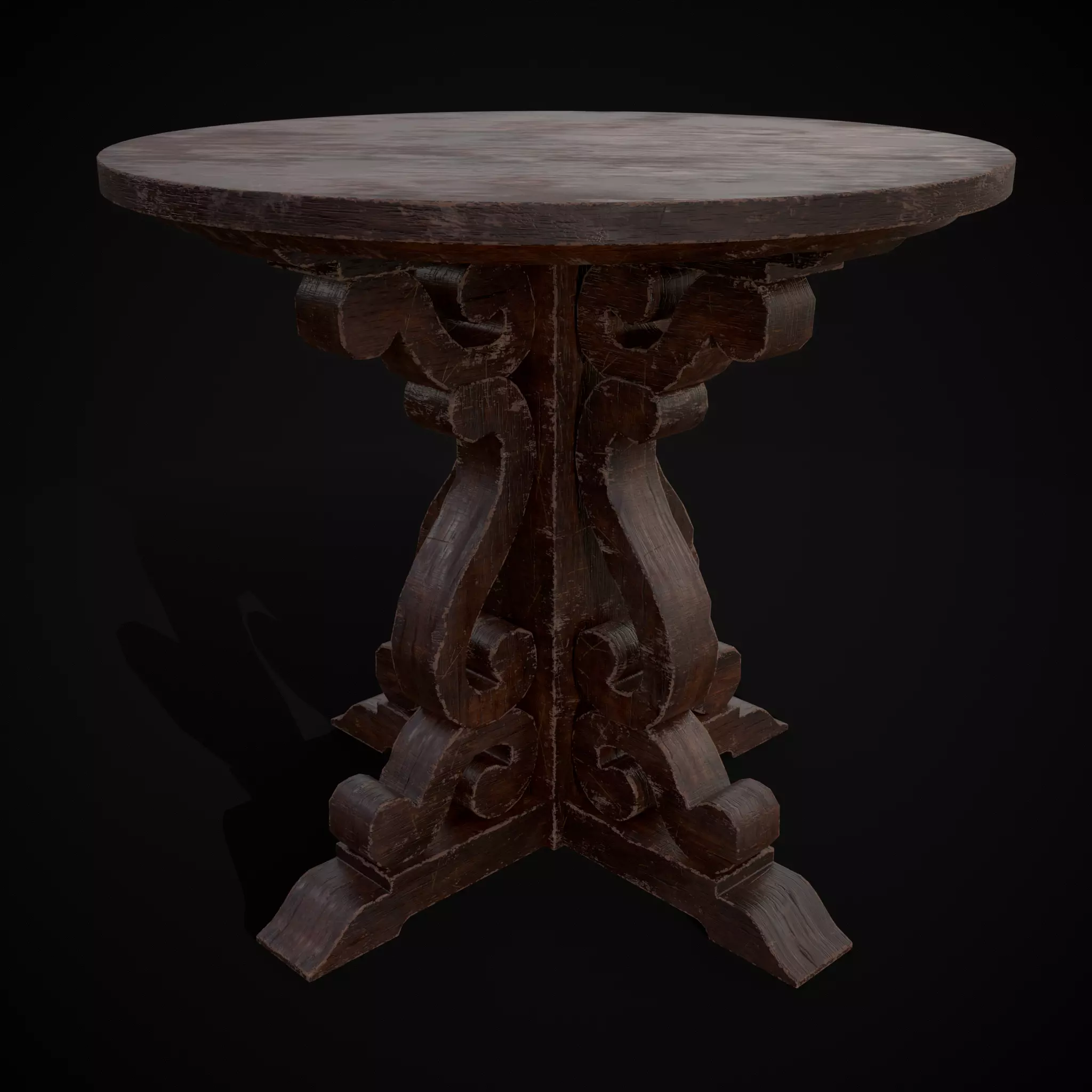 Mahogany Medieval Antique Round Table Low-poly 3D model_0