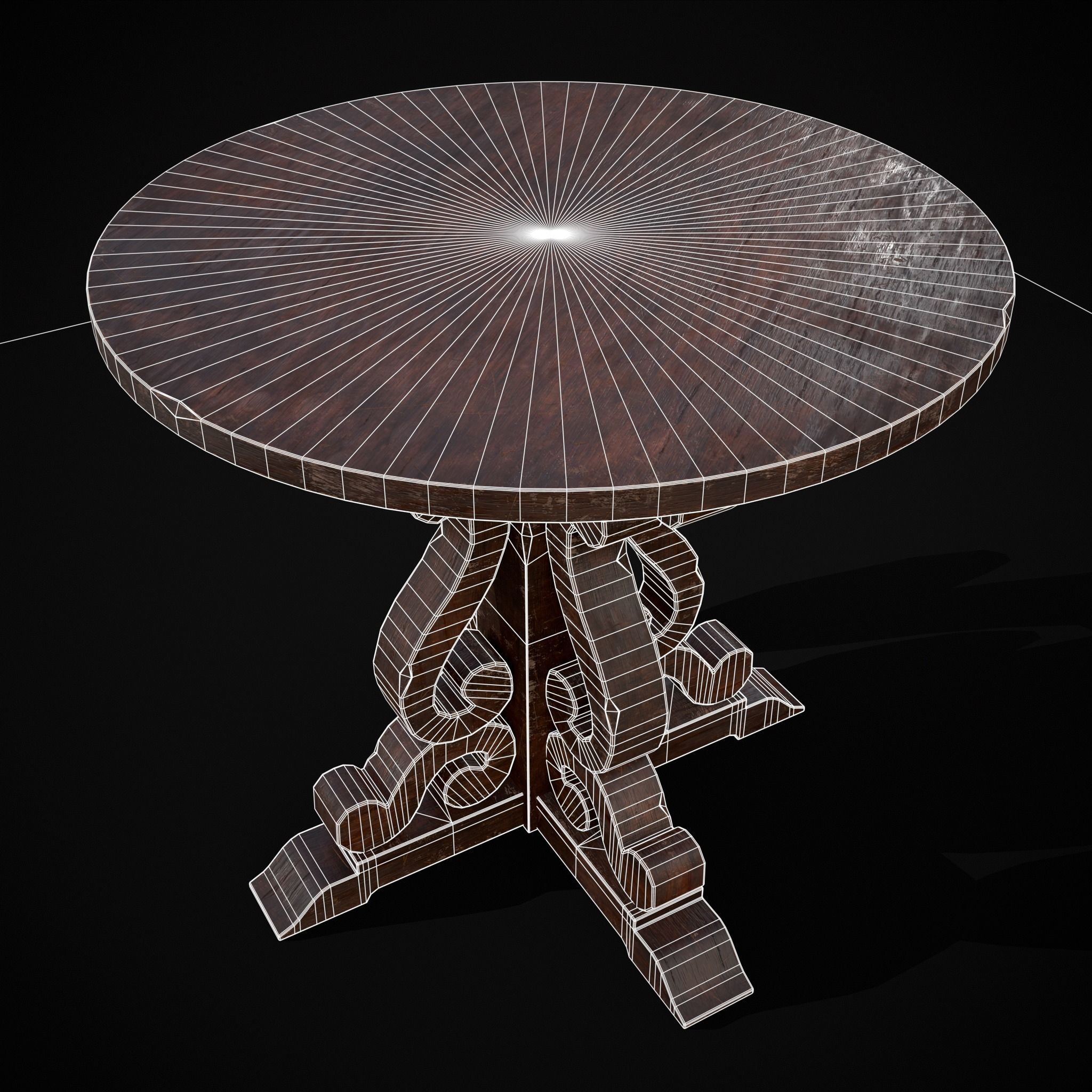 Mahogany Medieval Antique Round Table Low-poly 3D model_24