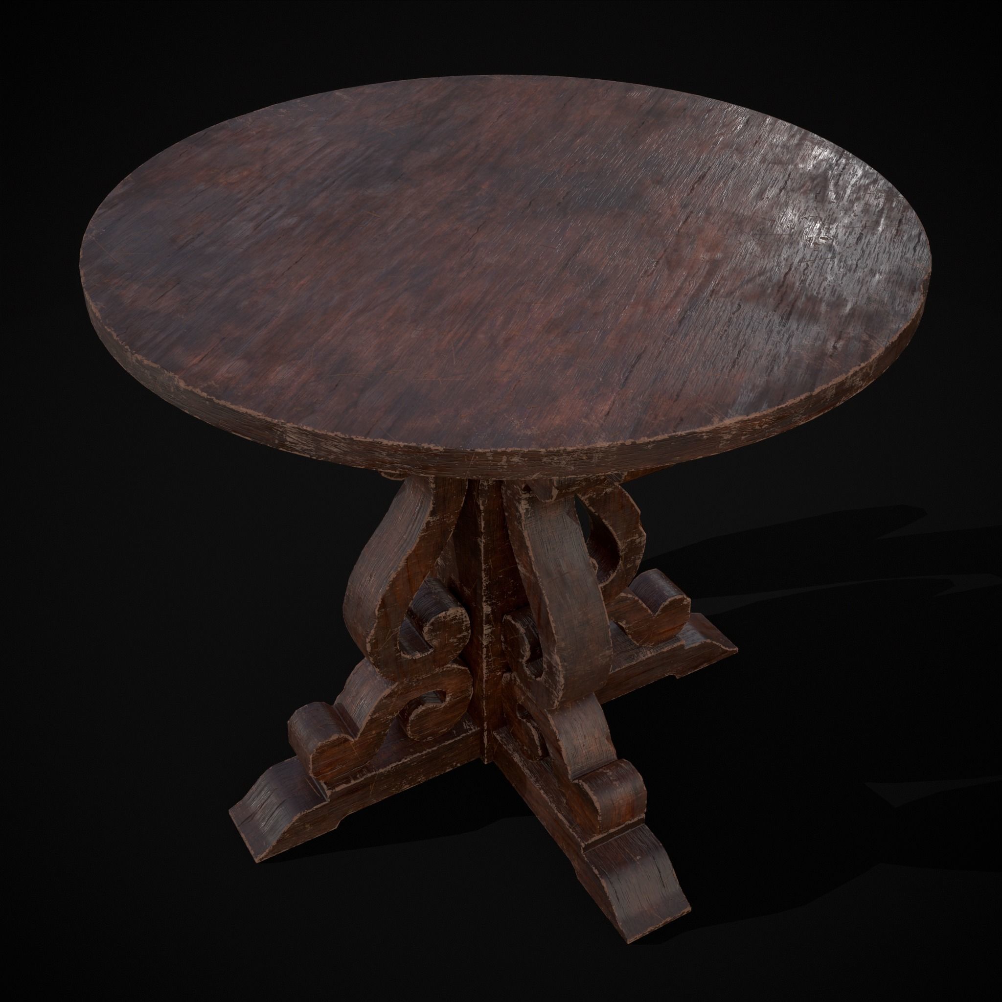 Mahogany Medieval Antique Round Table Low-poly 3D model_23