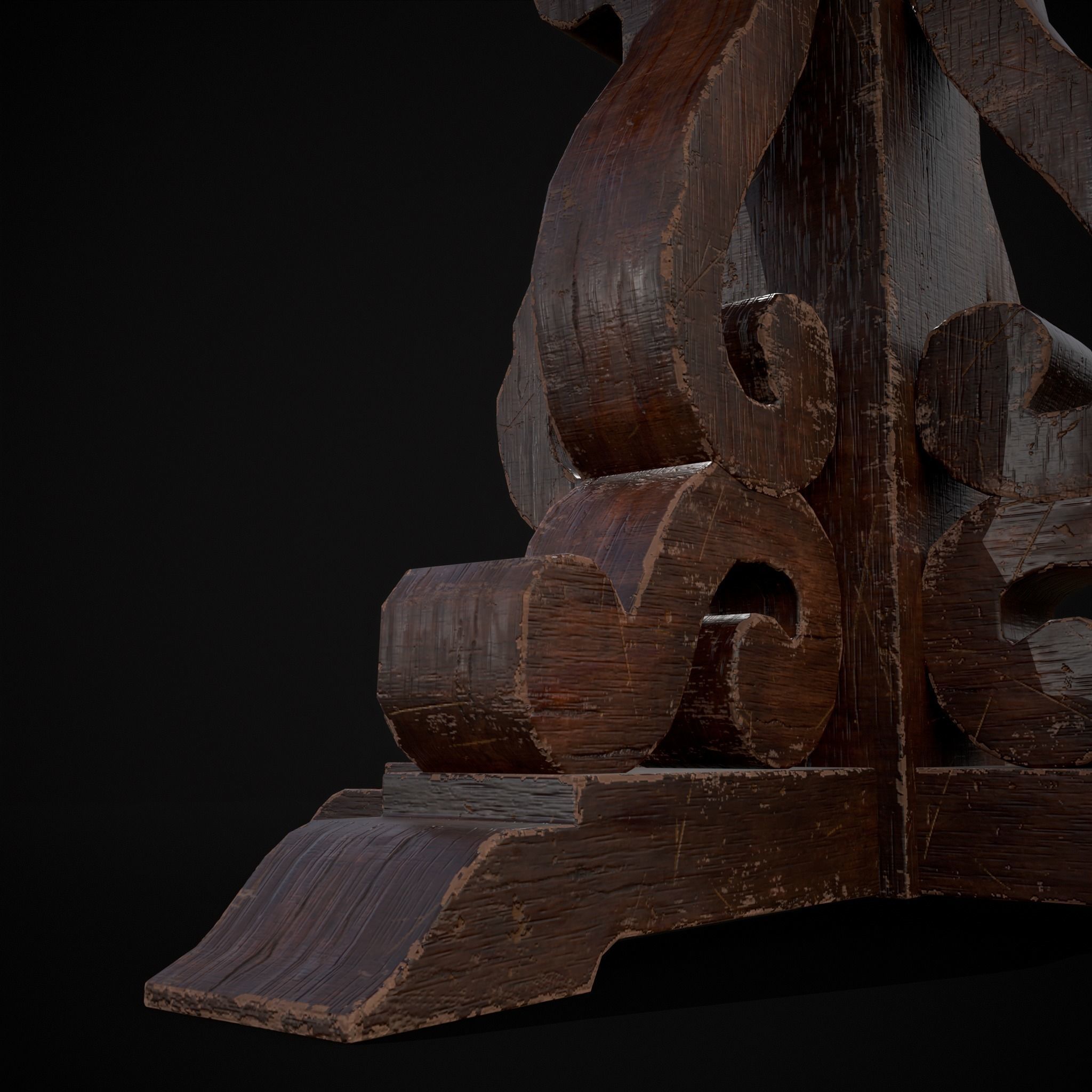 Mahogany Medieval Antique Round Table Low-poly 3D model_5