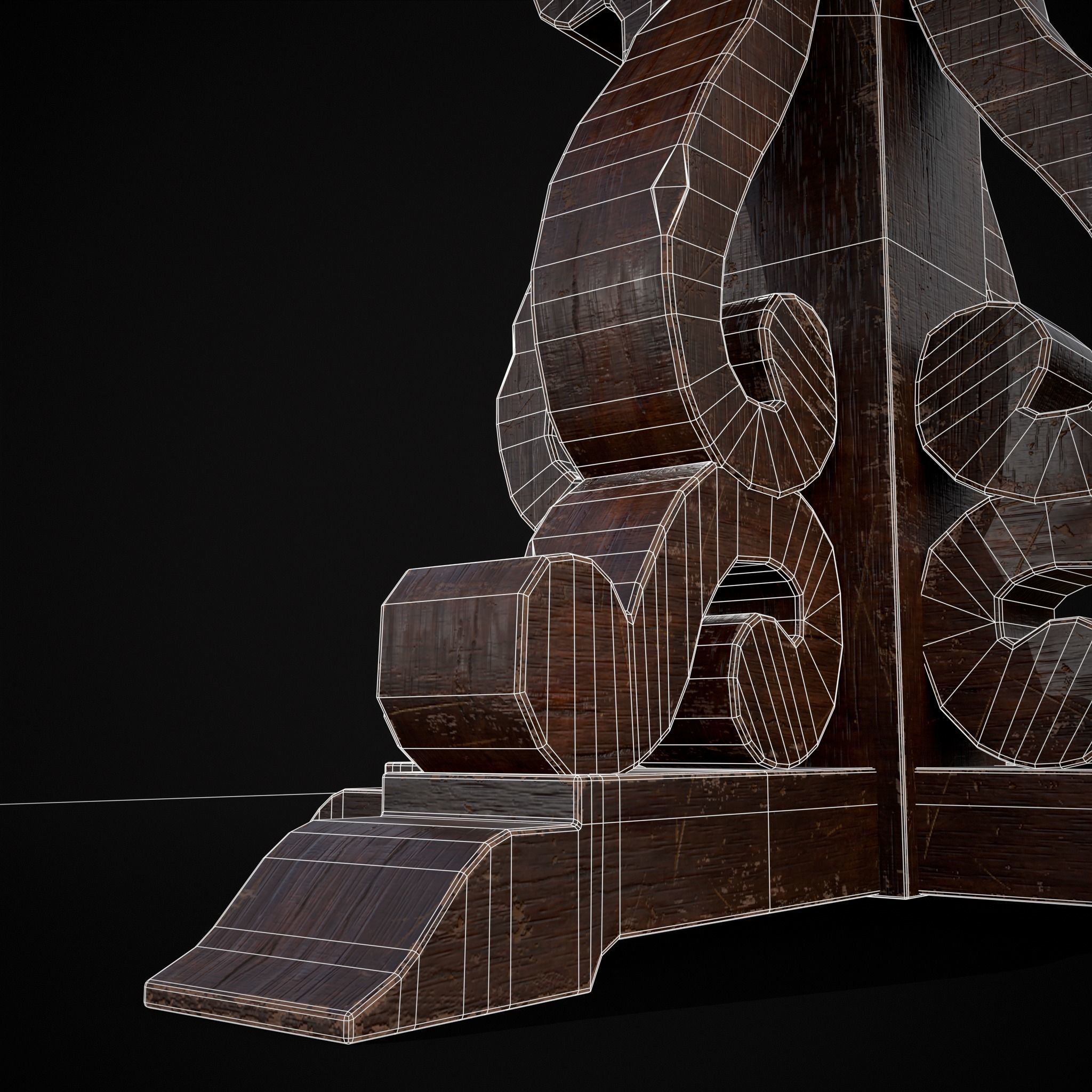 Mahogany Medieval Antique Round Table Low-poly 3D model_6