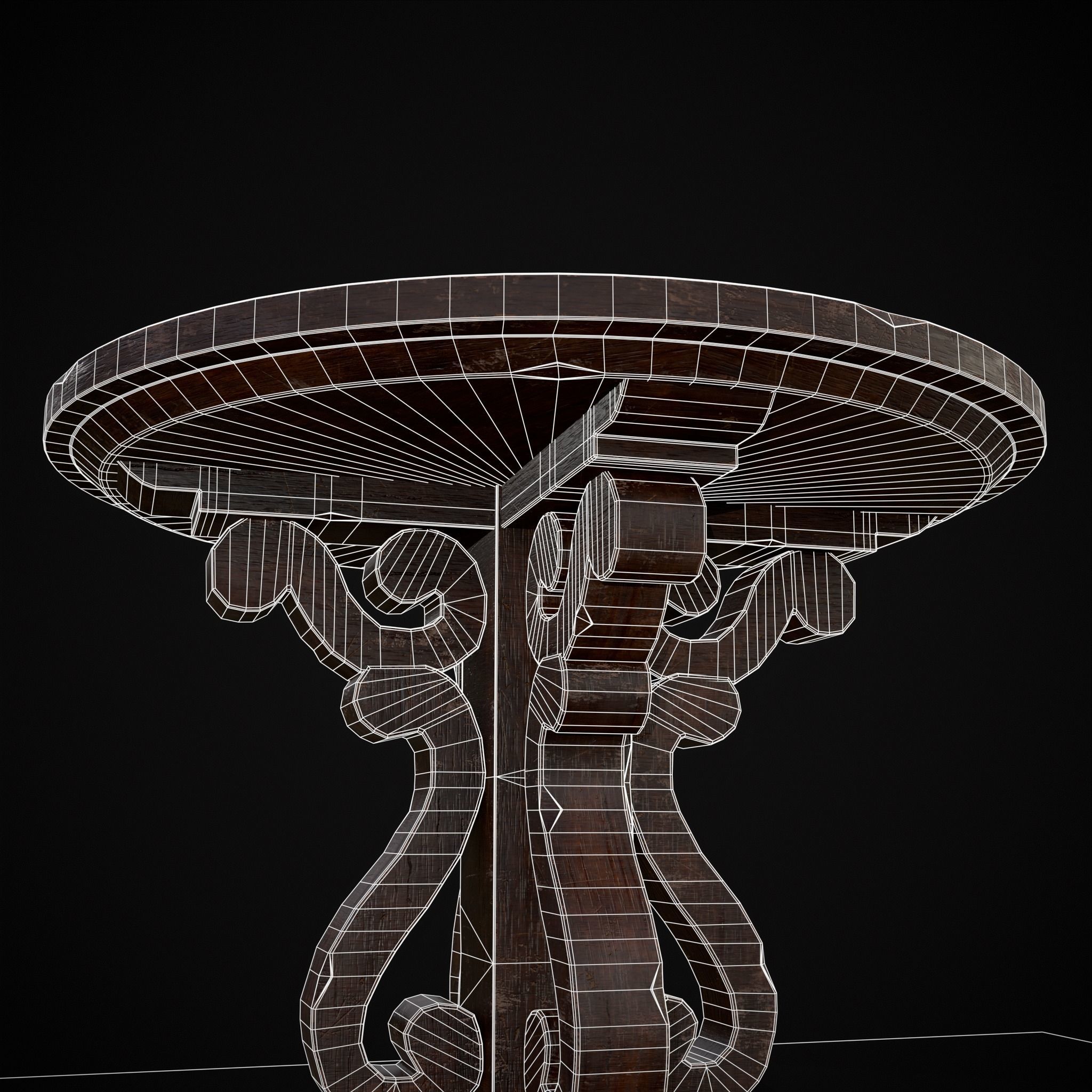 Mahogany Medieval Antique Round Table Low-poly 3D model_16