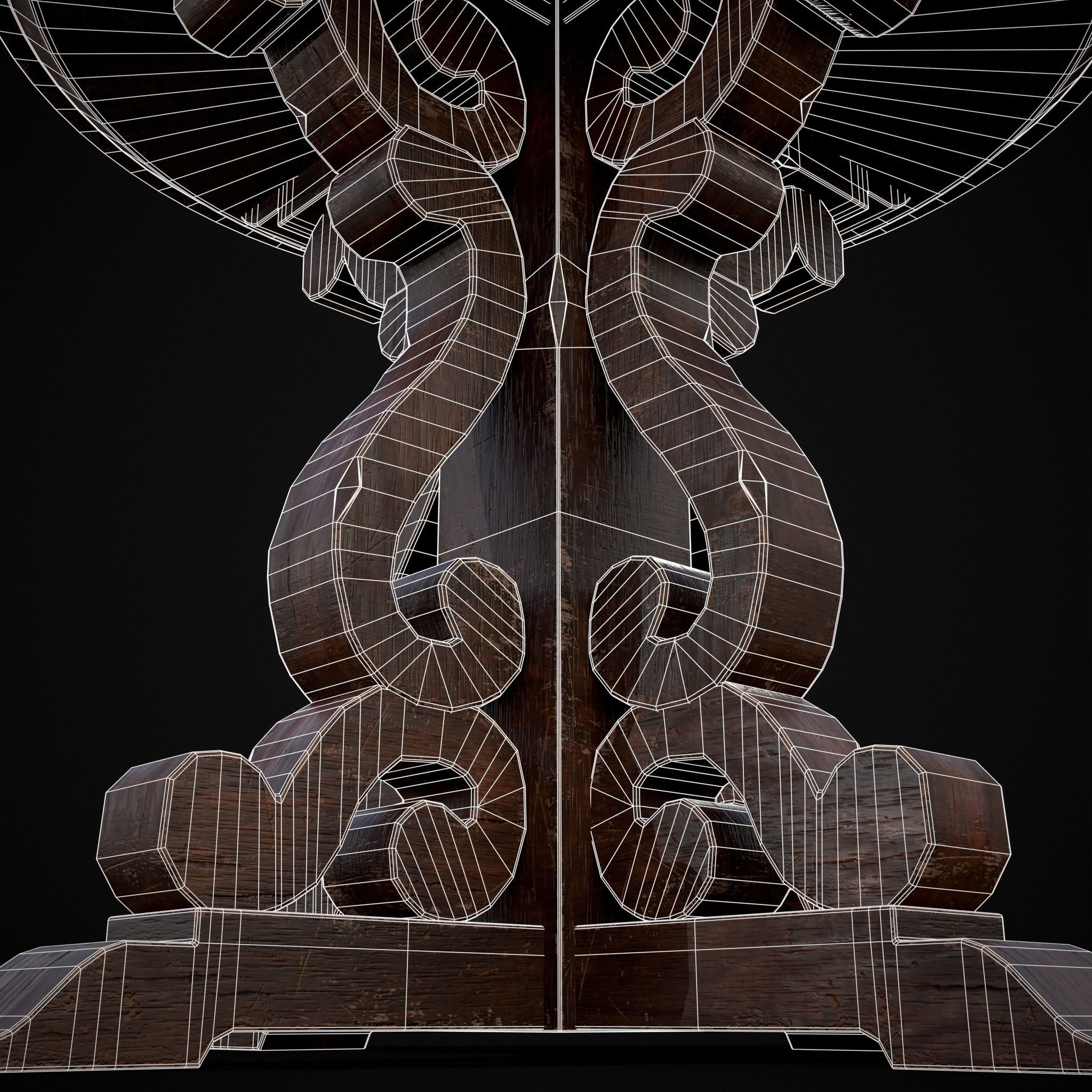 Mahogany Medieval Antique Round Table Low-poly 3D model_14