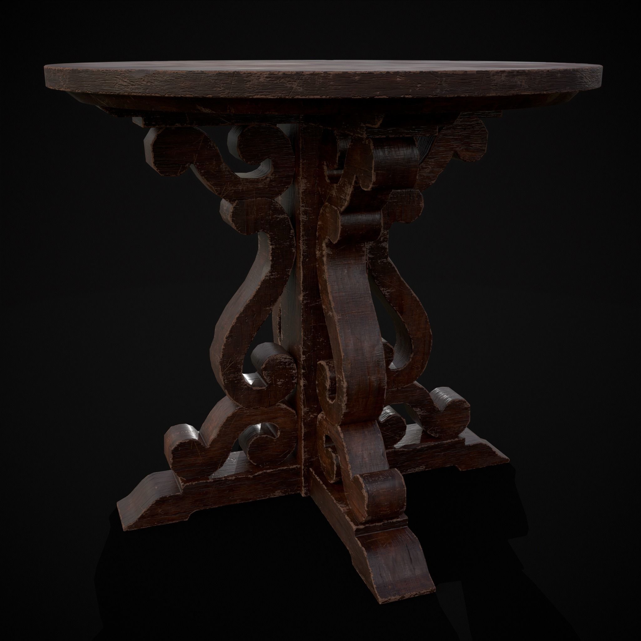 Mahogany Medieval Antique Round Table Low-poly 3D model_19