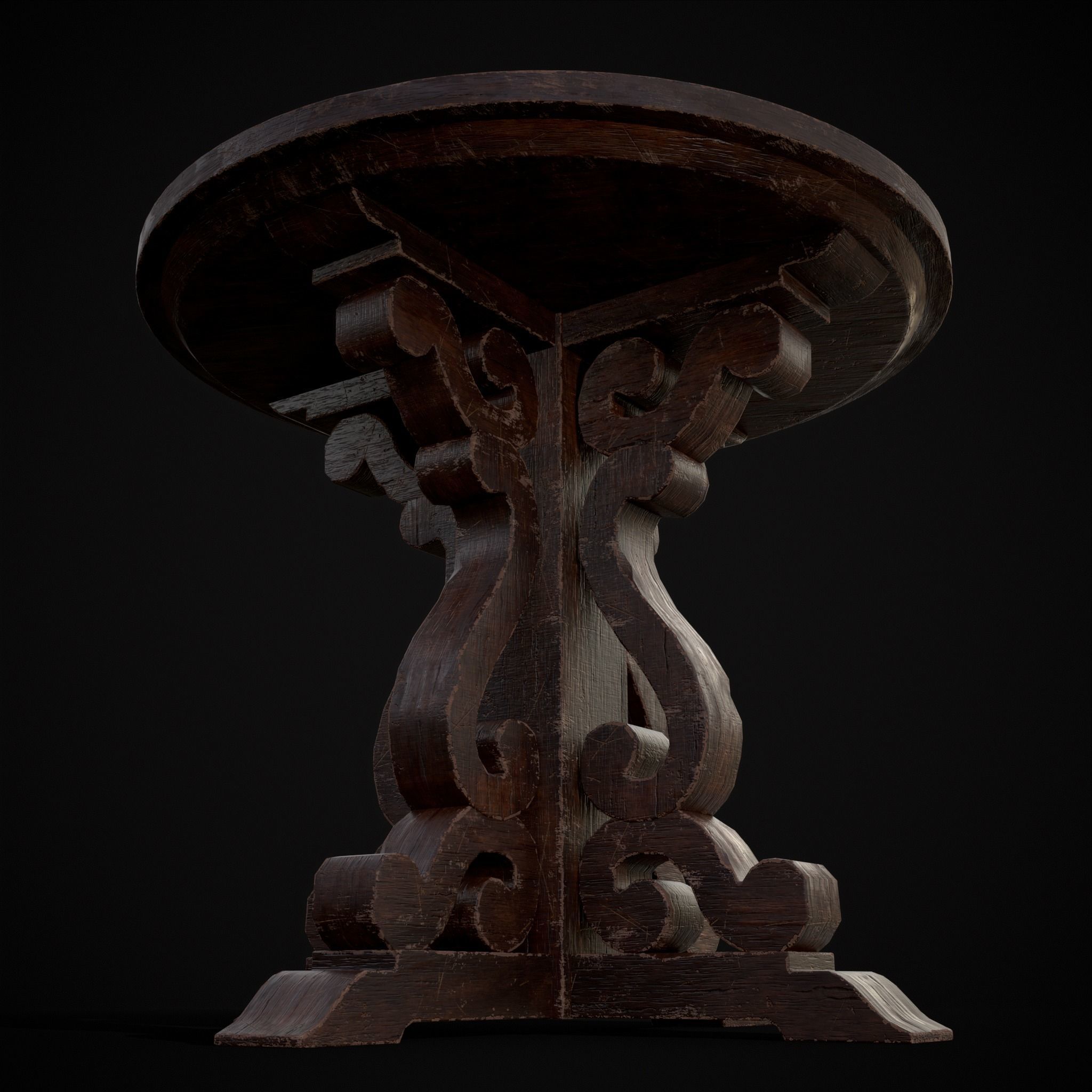 Mahogany Medieval Antique Round Table Low-poly 3D model_3