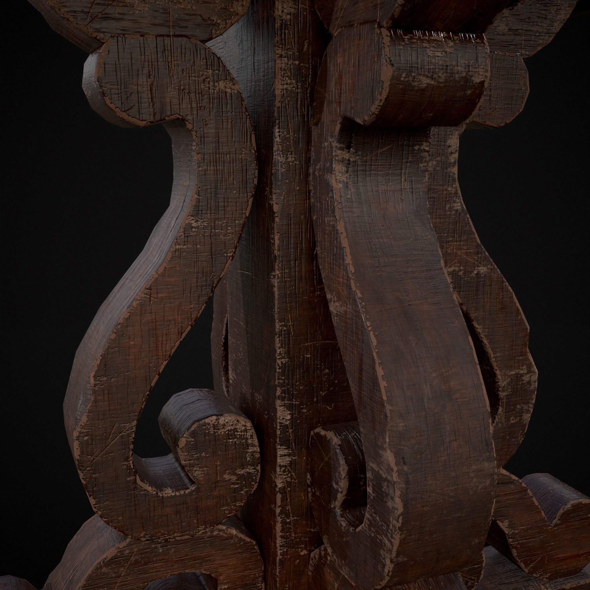 Mahogany Medieval Antique Round Table Low-poly 3D model_11