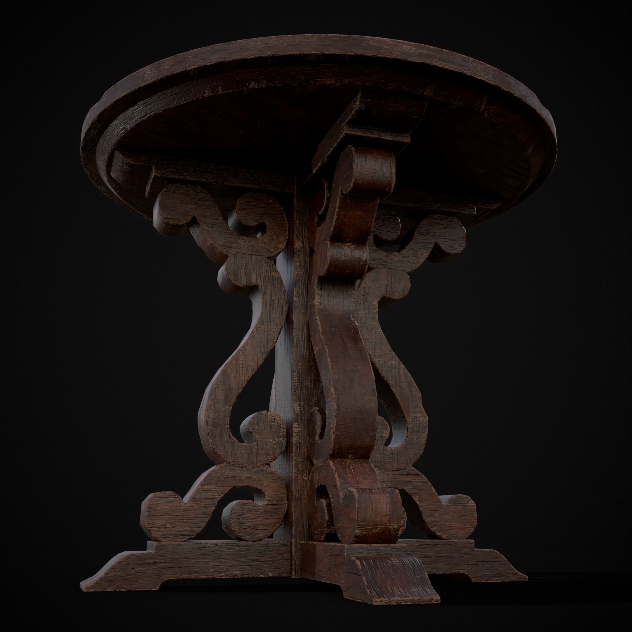 Mahogany Medieval Antique Round Table Low-poly 3D model_21