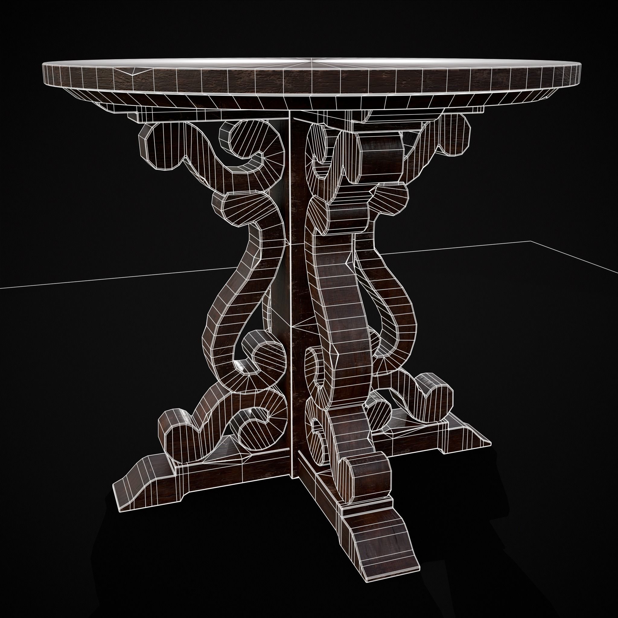 Mahogany Medieval Antique Round Table Low-poly 3D model_20