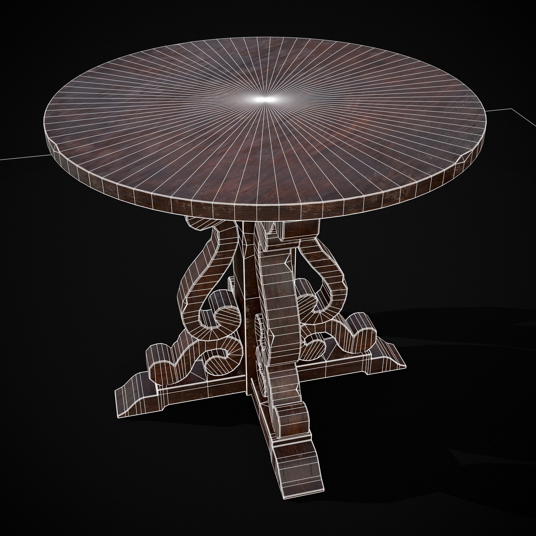 Mahogany Medieval Antique Round Table Low-poly 3D model_10