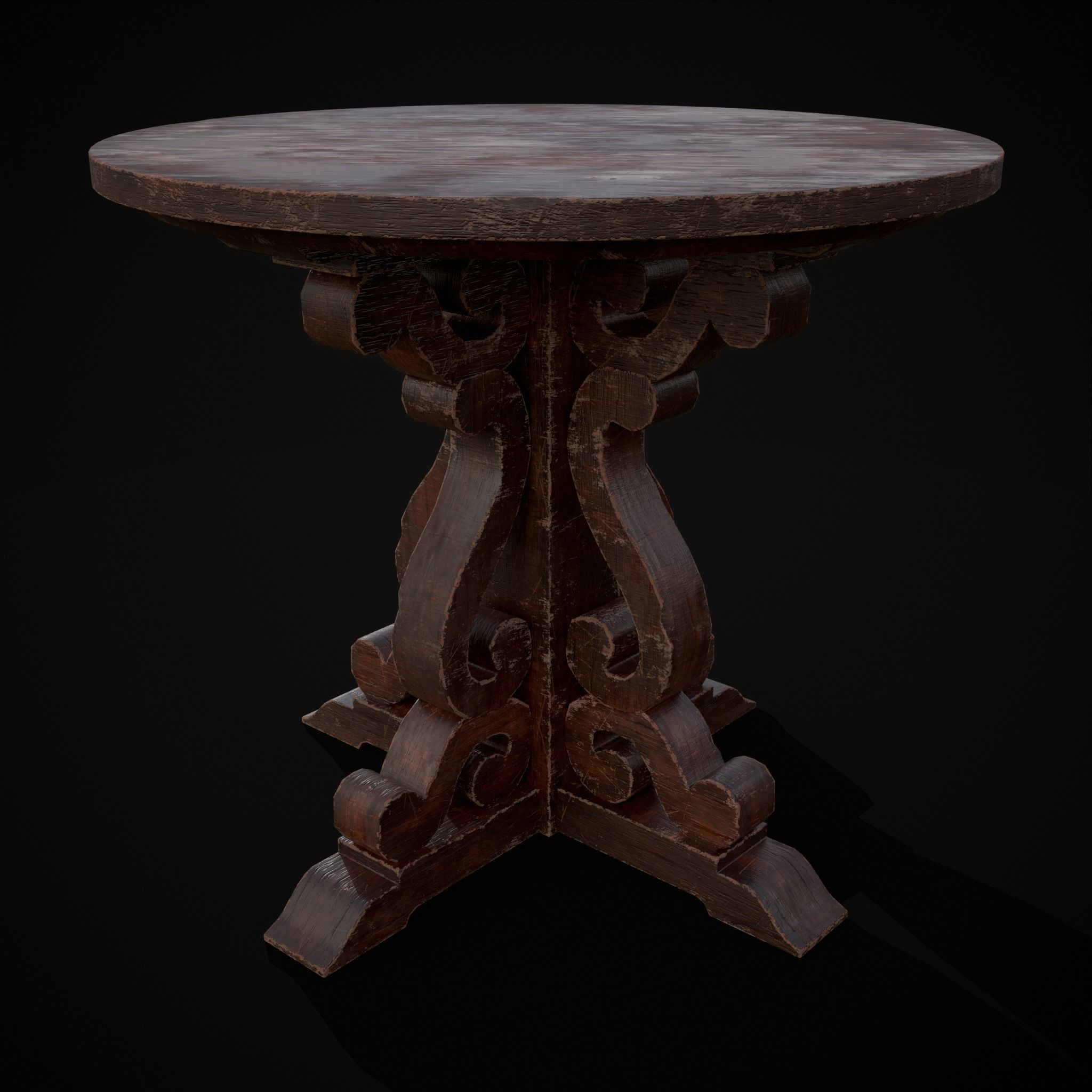 Mahogany Medieval Antique Round Table Low-poly 3D model_25