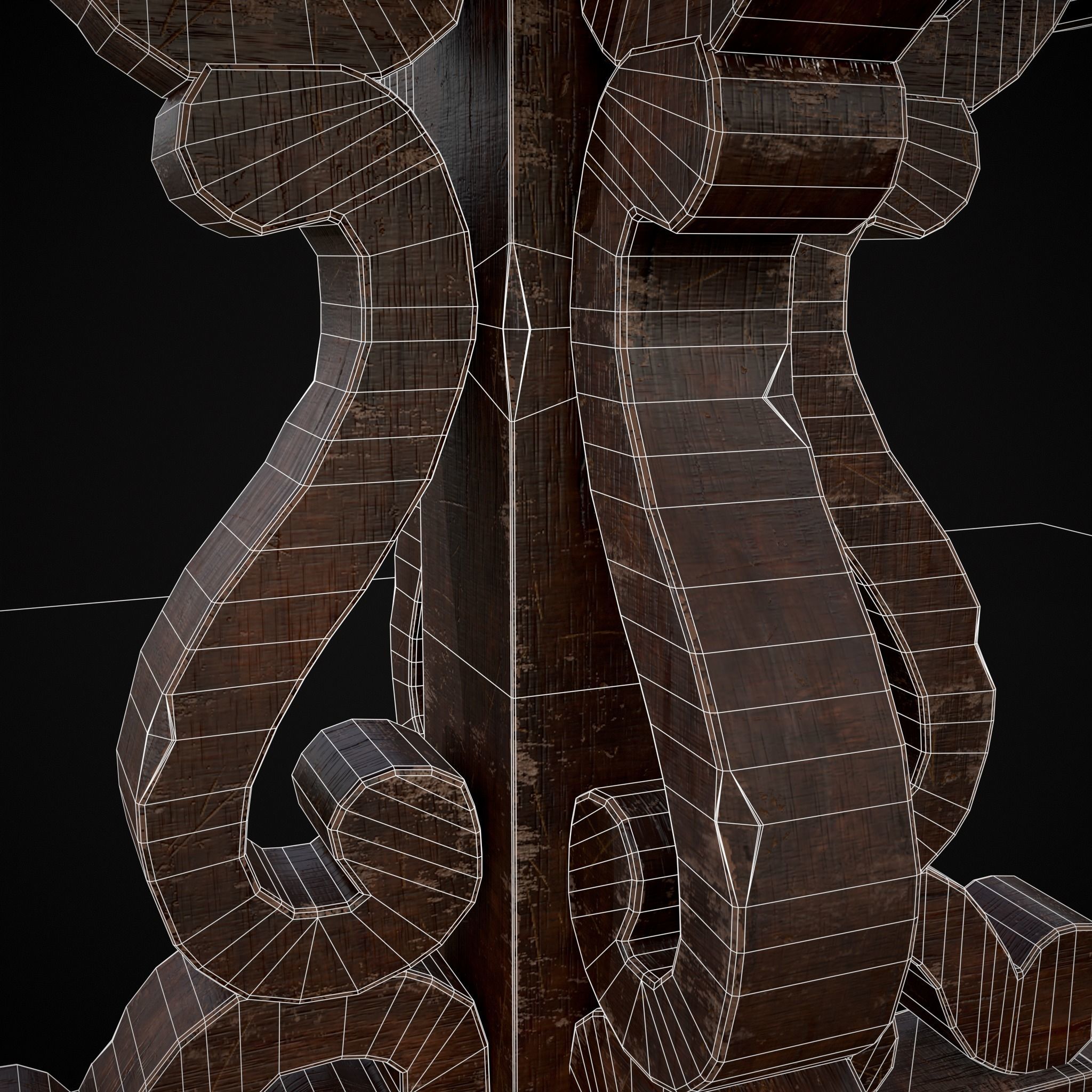 Mahogany Medieval Antique Round Table Low-poly 3D model_12